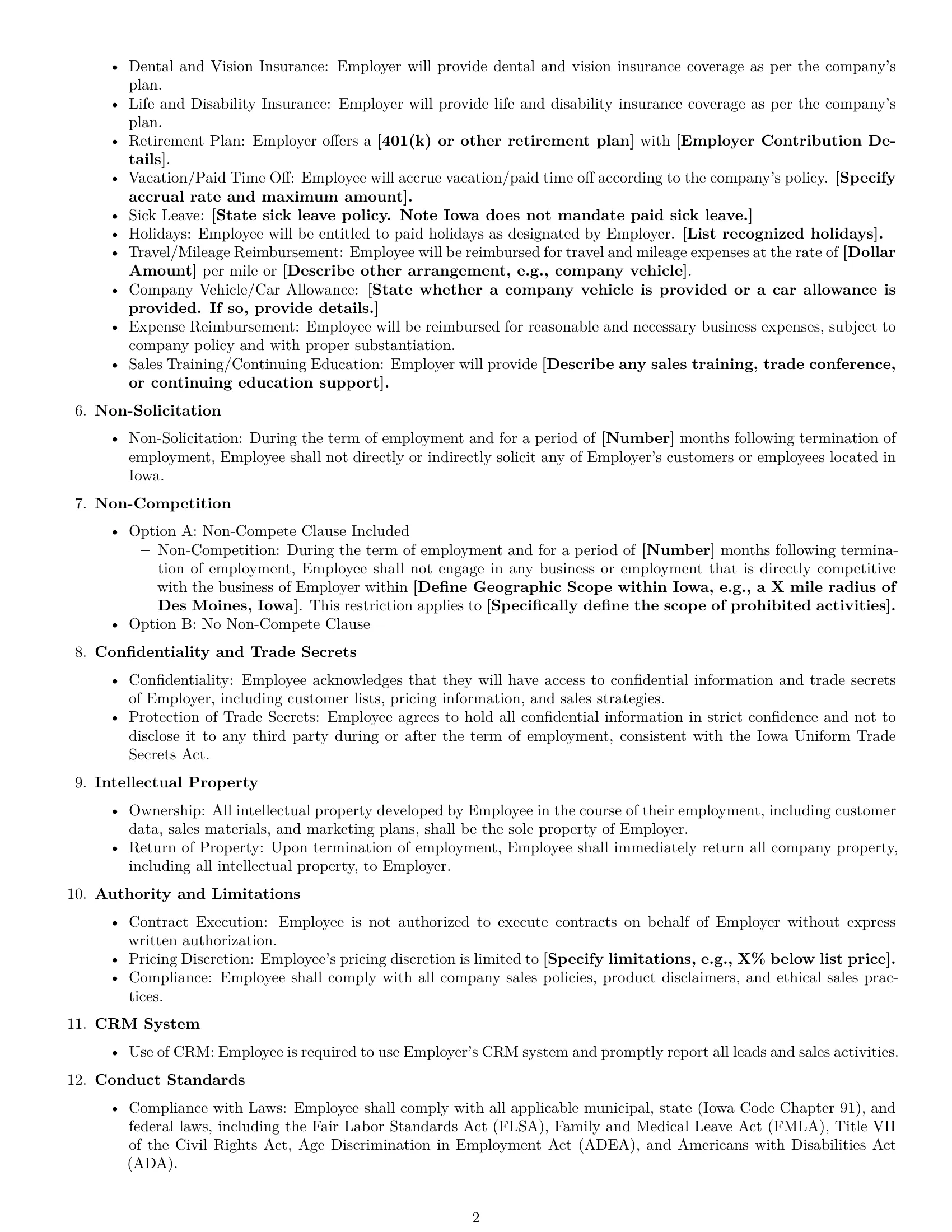Preview page 2 of Free Iowa sales representative employment contract template