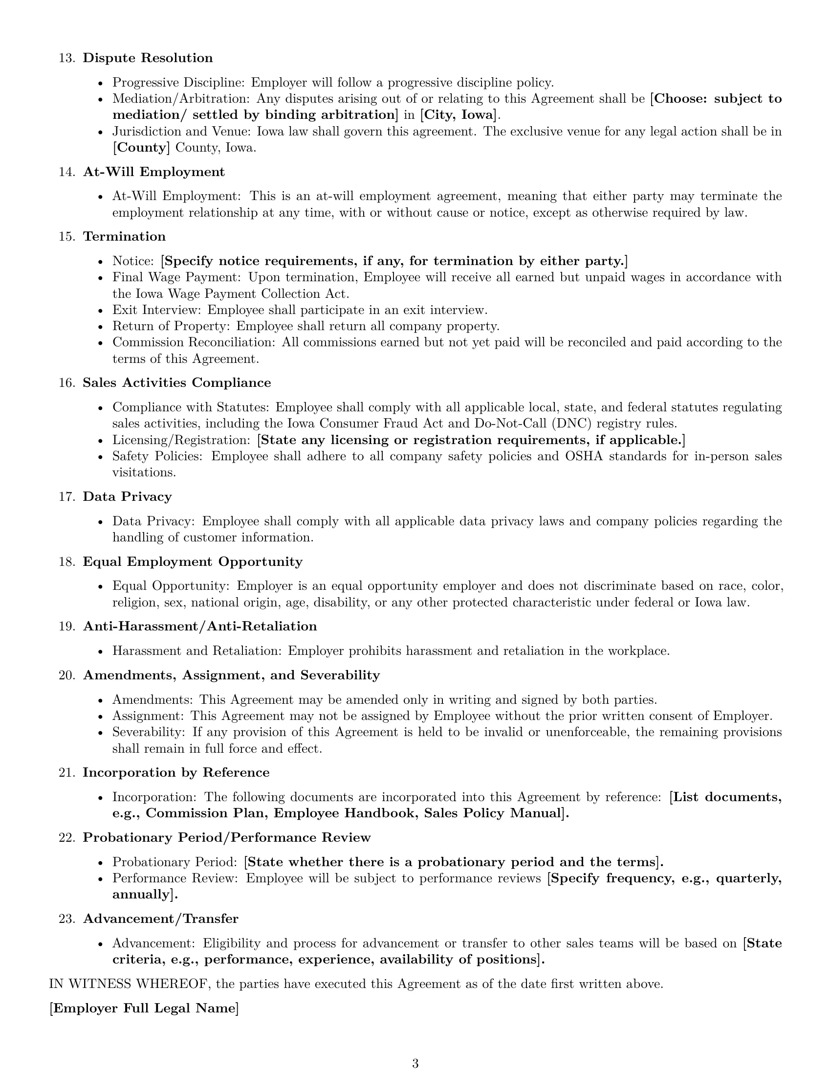 Preview page 3 of Free Iowa sales representative employment contract template