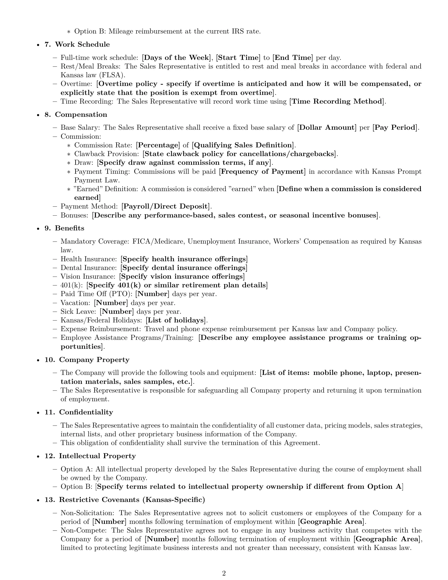 Preview page 2 of Free Kansas sales representative employment contract template