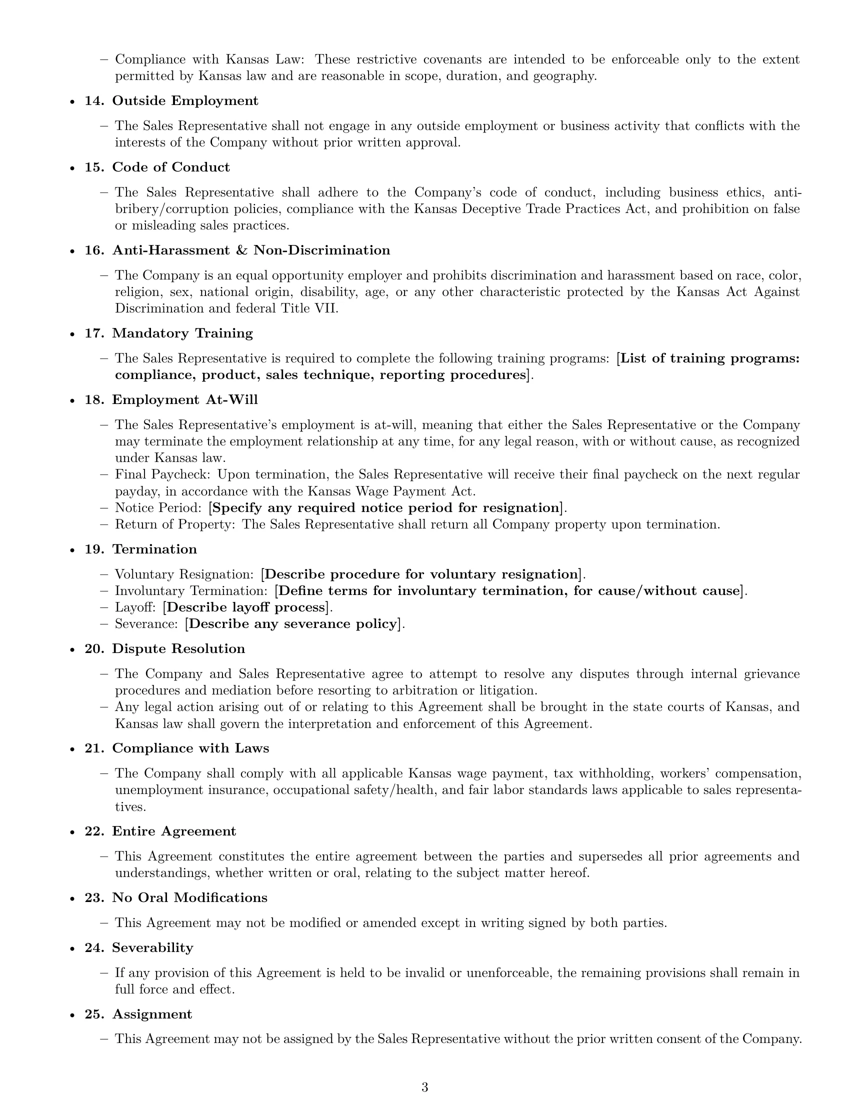 Preview page 3 of Free Kansas sales representative employment contract template