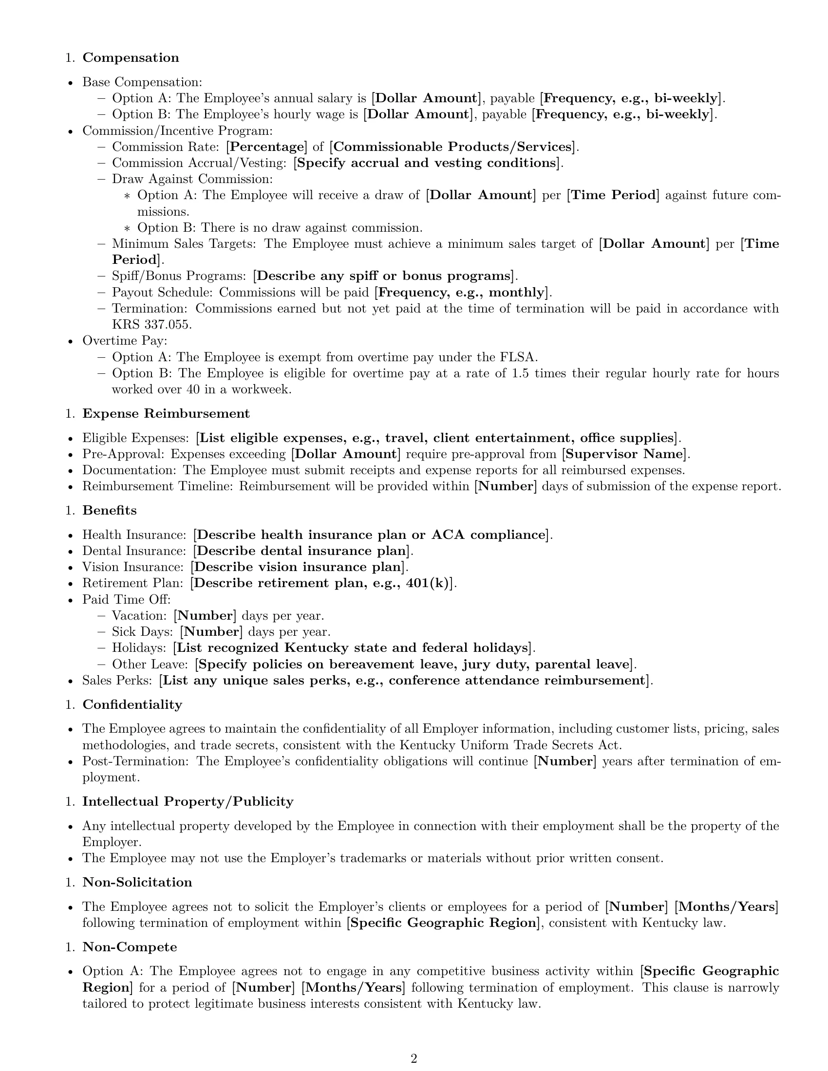 Preview page 2 of Free Kentucky sales representative employment contract template