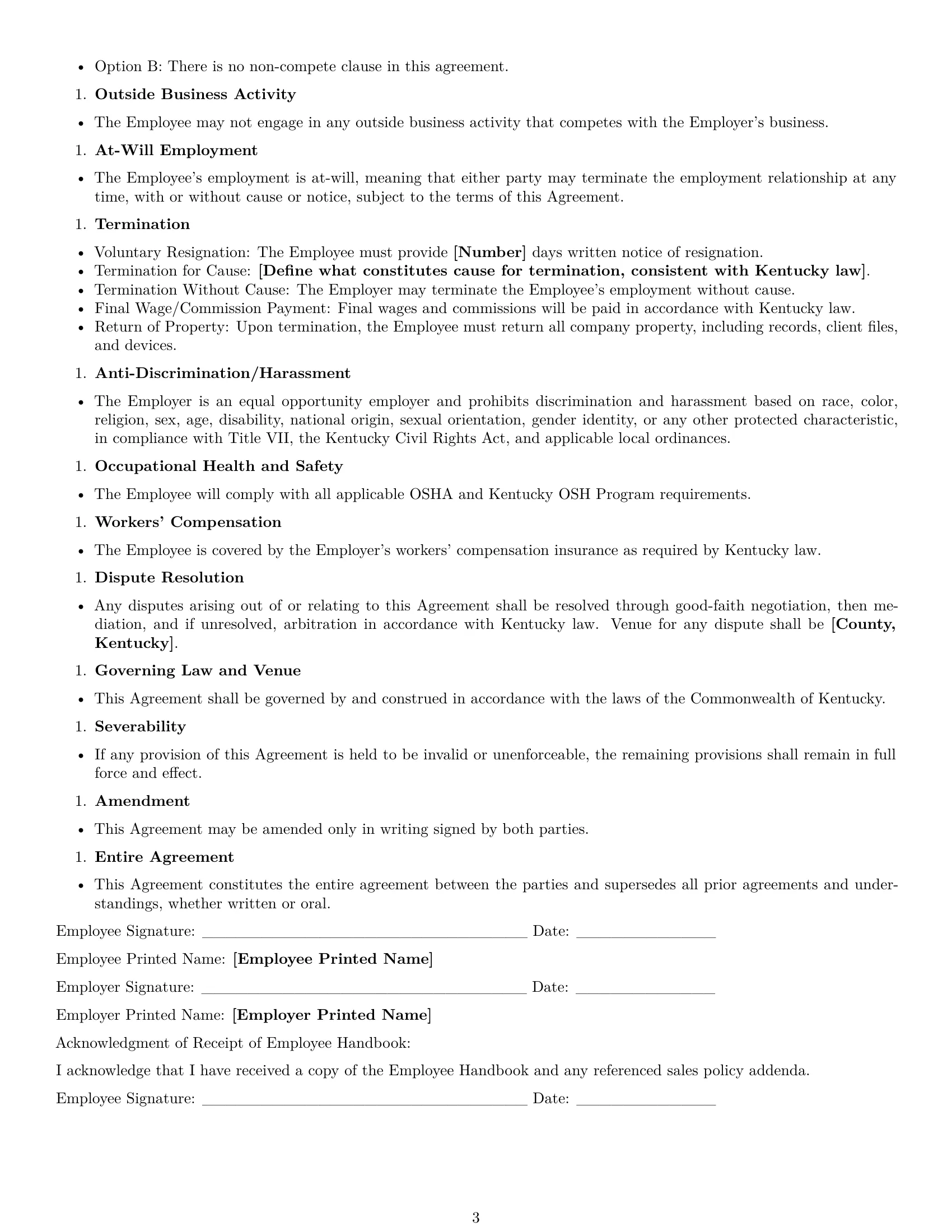 Preview page 3 of Free Kentucky sales representative employment contract template