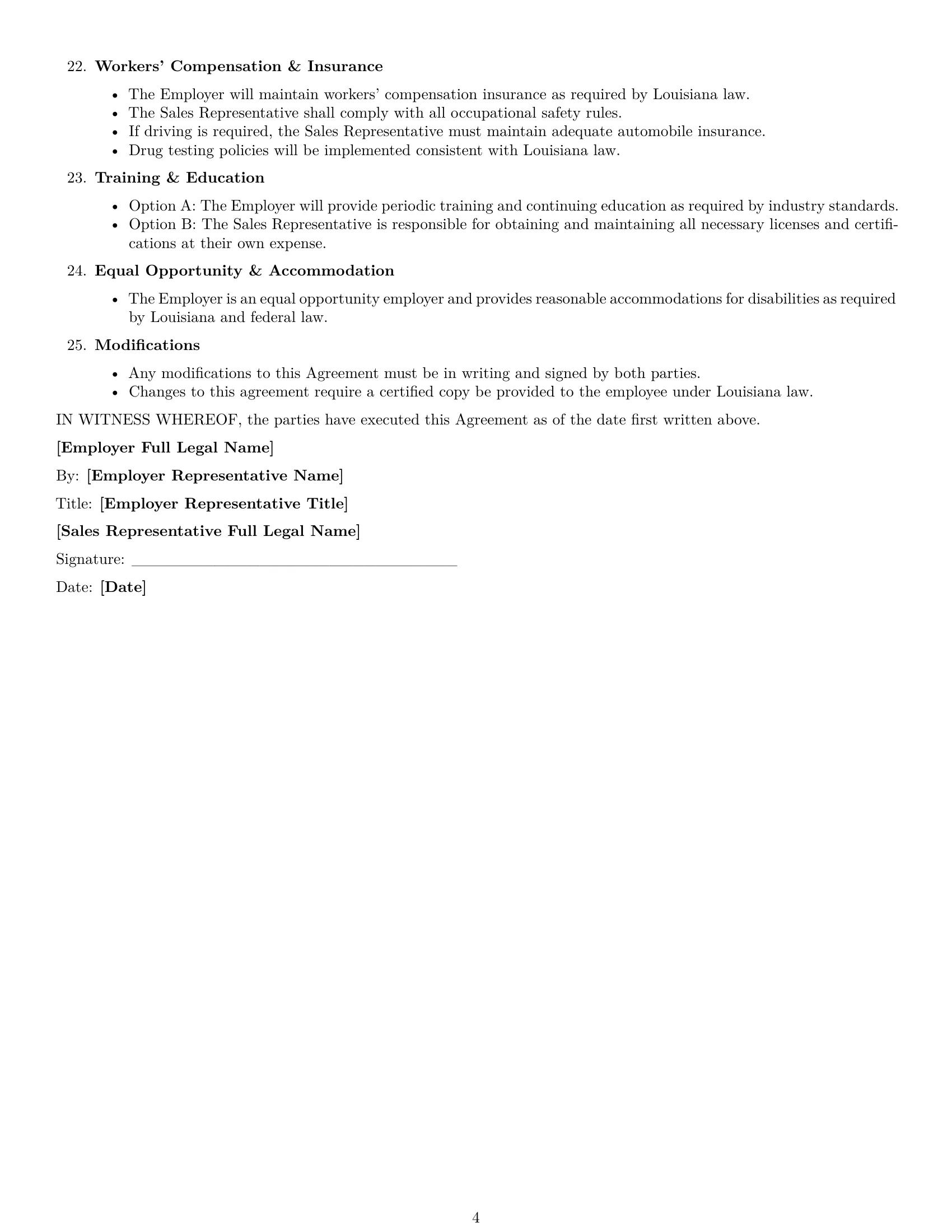 Preview page 4 of Free Louisiana sales representative employment contract template