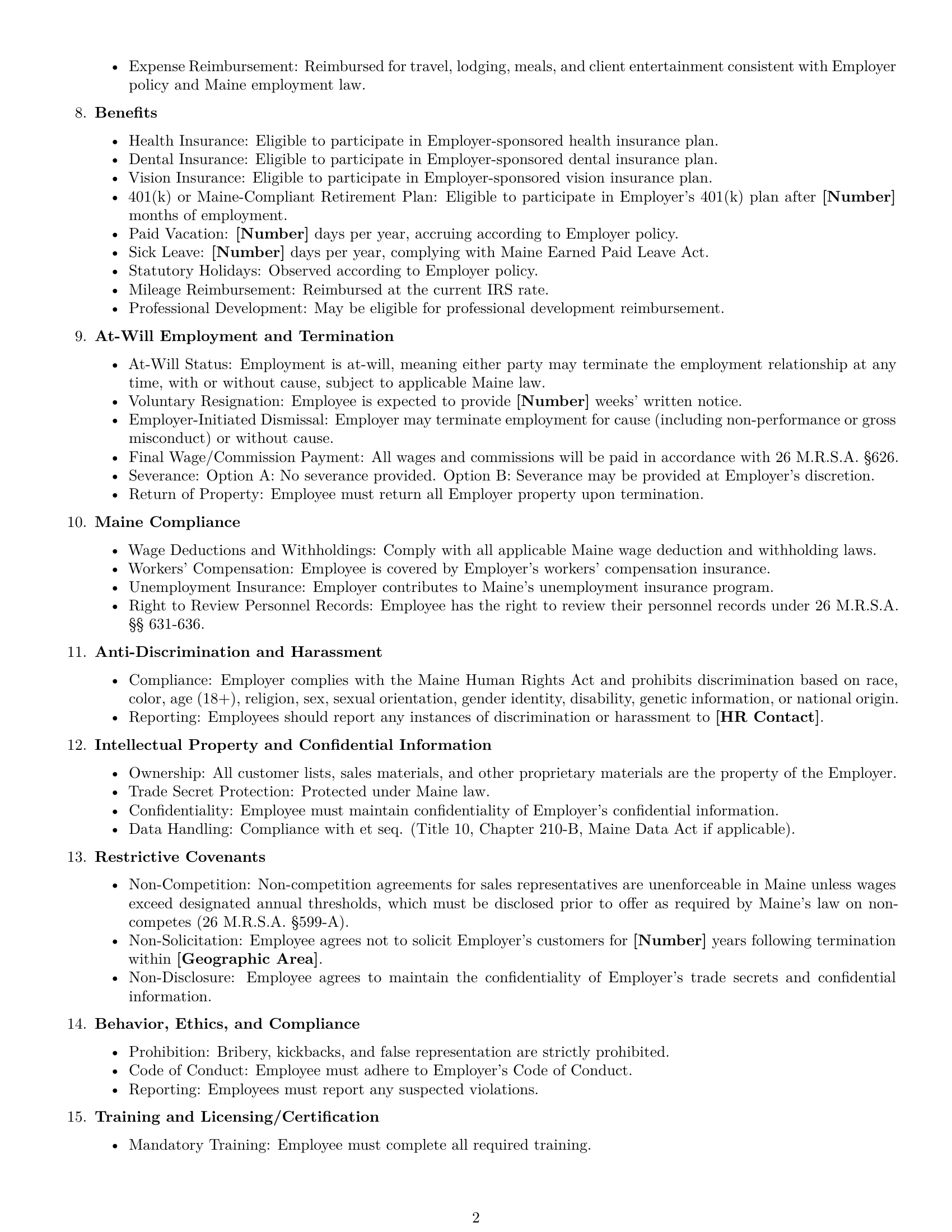 Preview page 2 of Free Maine sales representative employment contract template