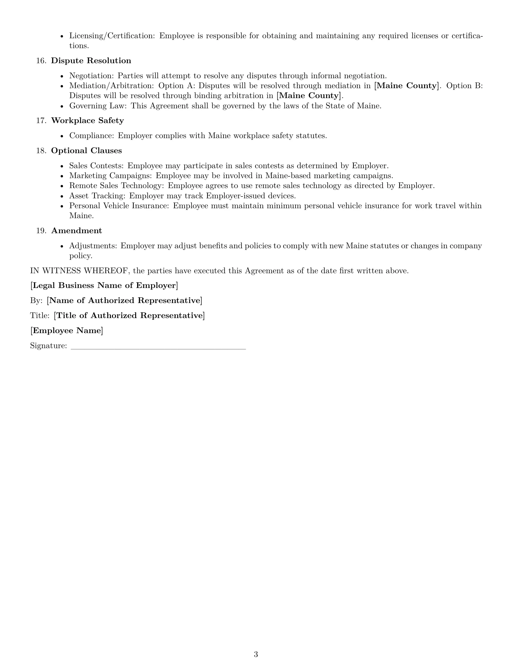 Preview page 3 of Free Maine sales representative employment contract template
