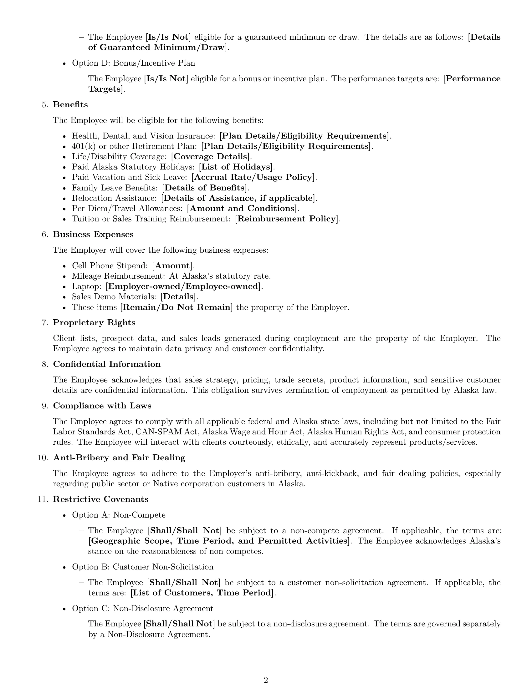 Preview page 2 of Free Alaska sales representative employment contract template