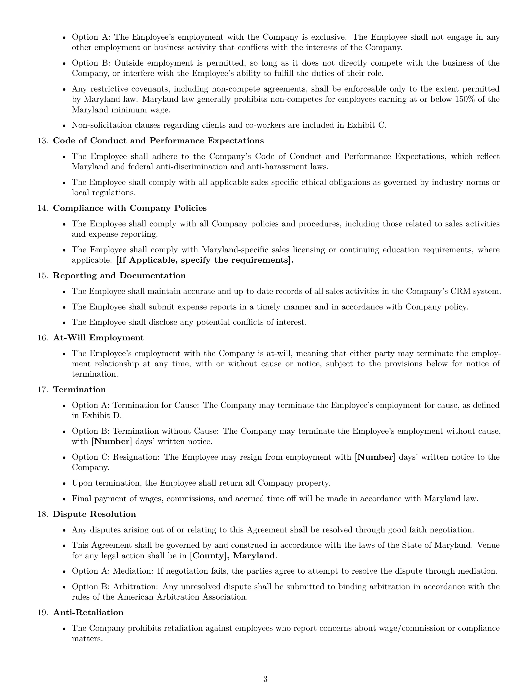 Preview page 3 of Free Maryland sales representative employment contract template