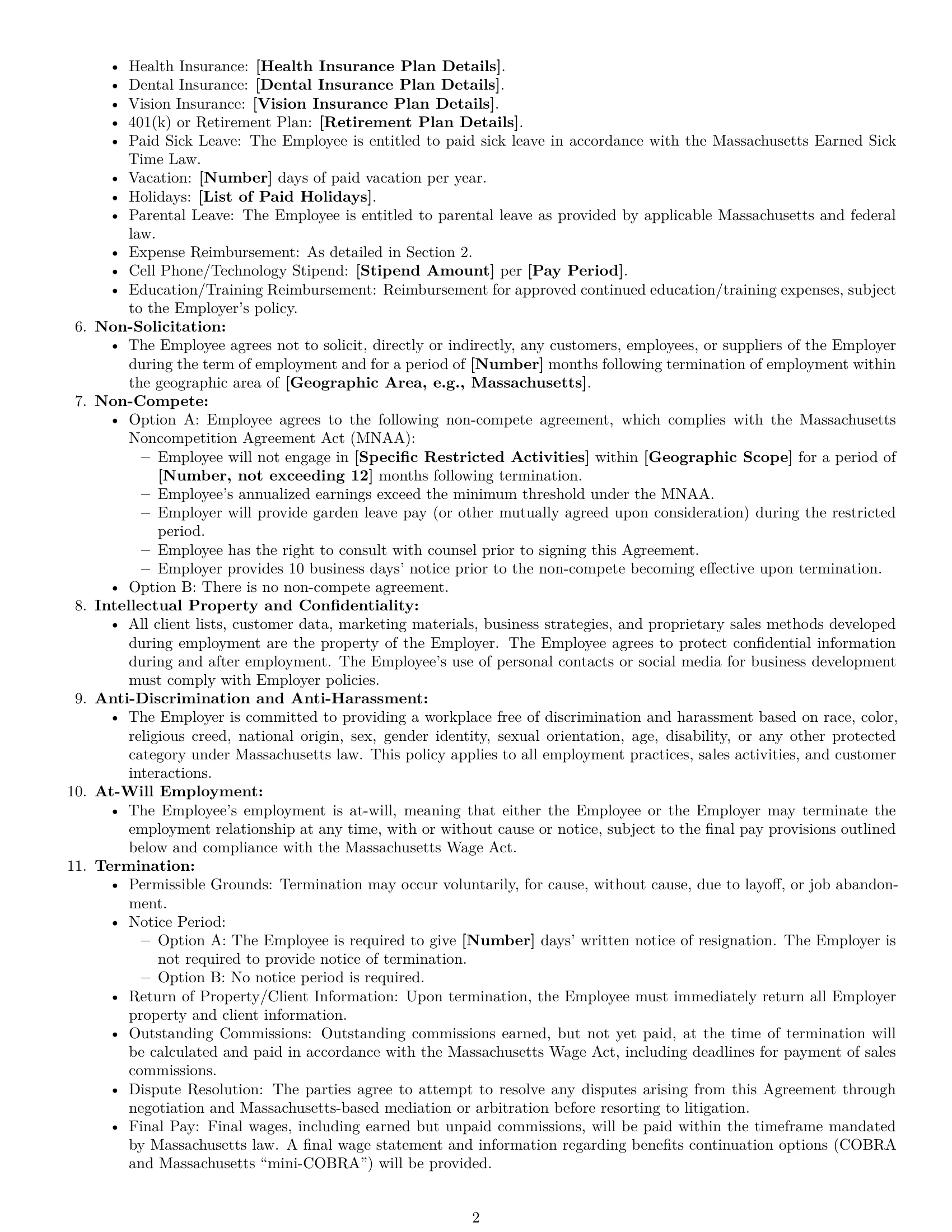 Preview page 2 of Free Massachusetts sales representative employment contract template