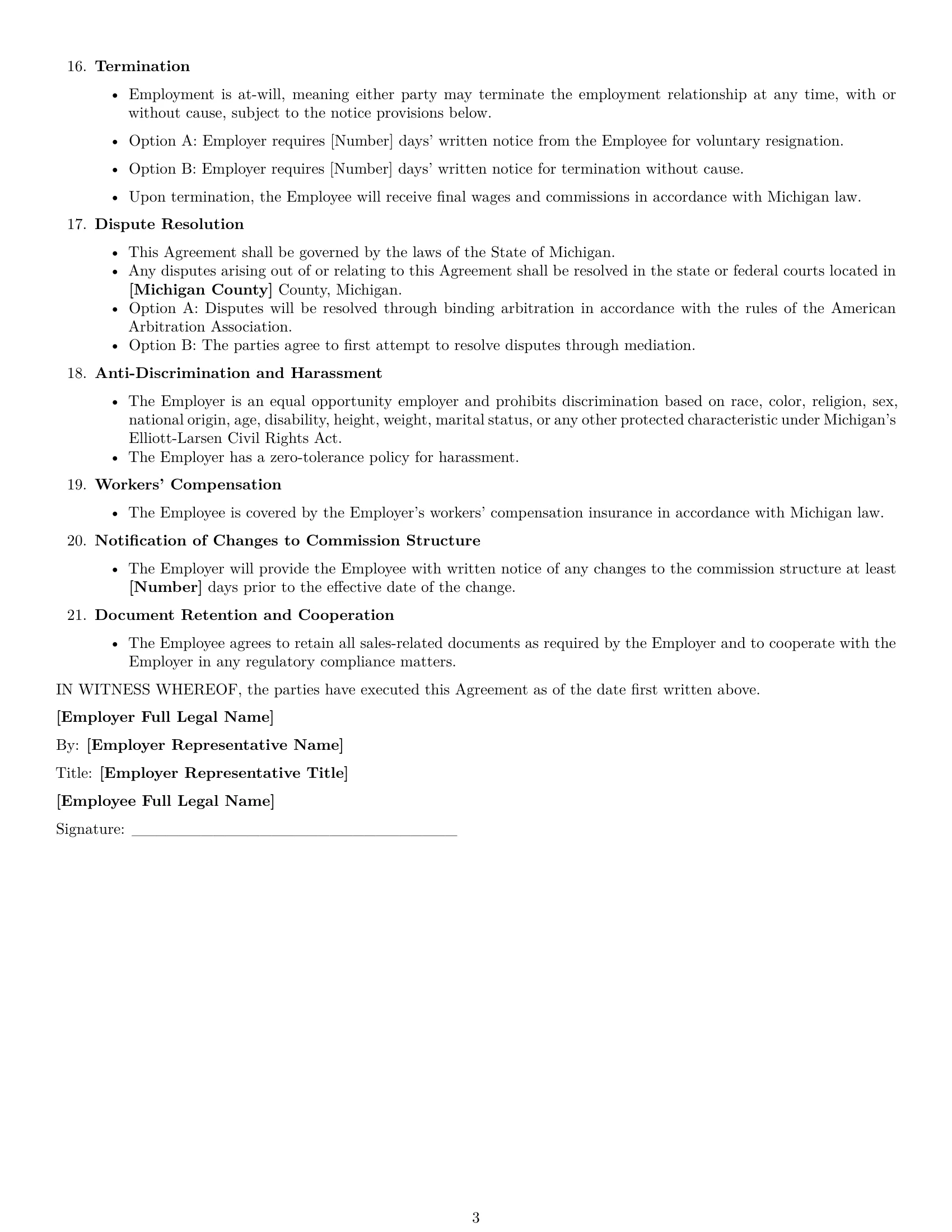 Preview page 3 of Free Michigan sales representative employment contract template
