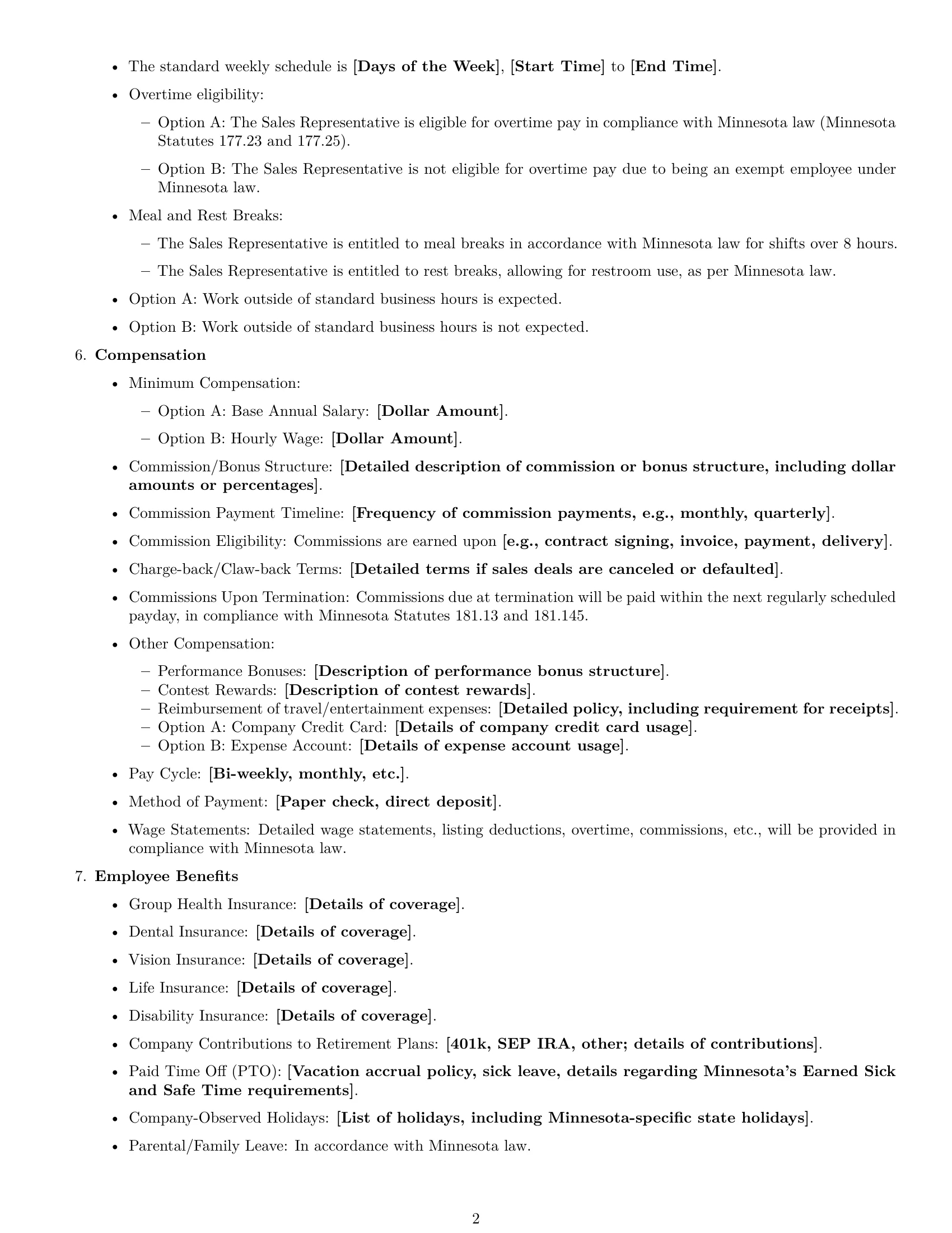 Preview page 2 of Free Minnesota sales representative employment contract template