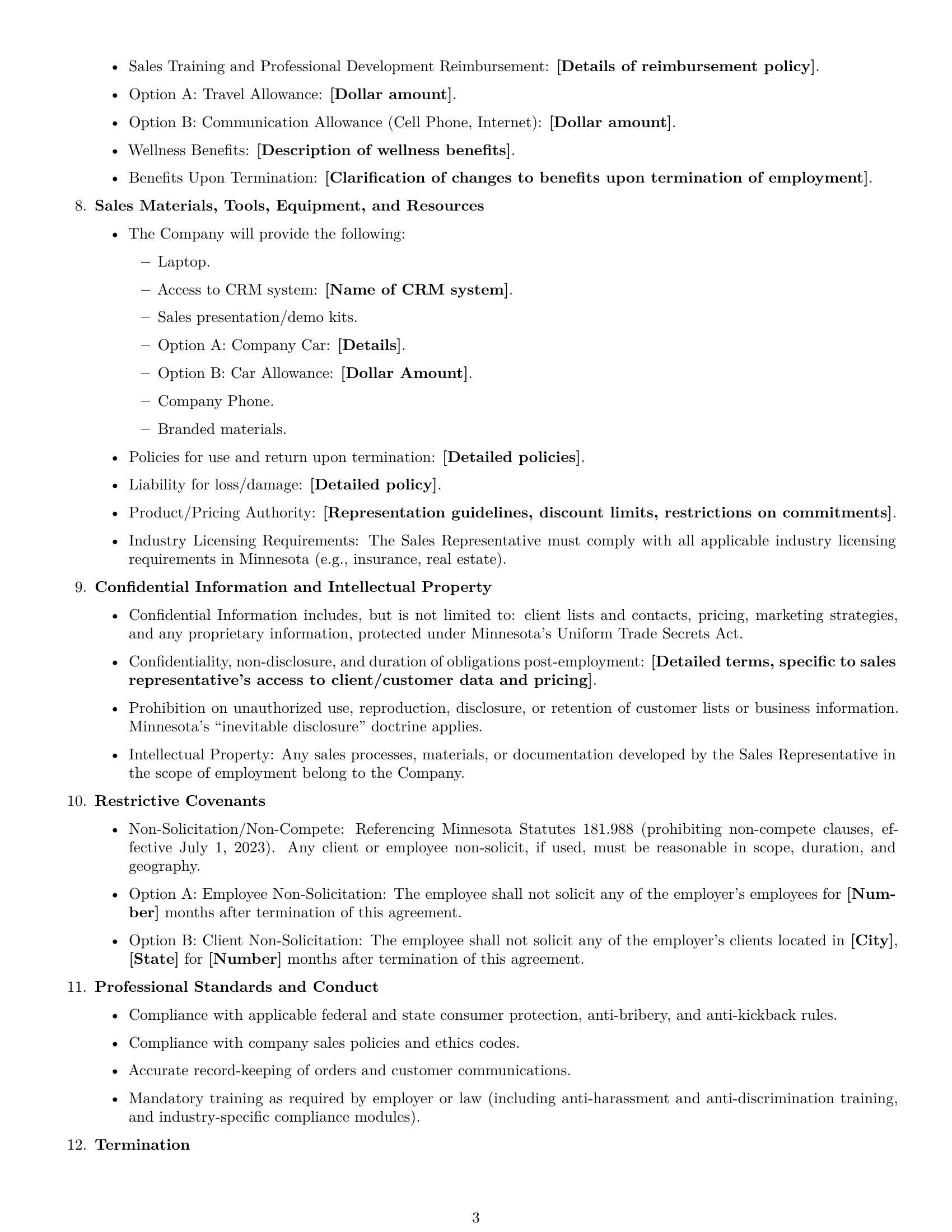 Preview page 3 of Free Minnesota sales representative employment contract template