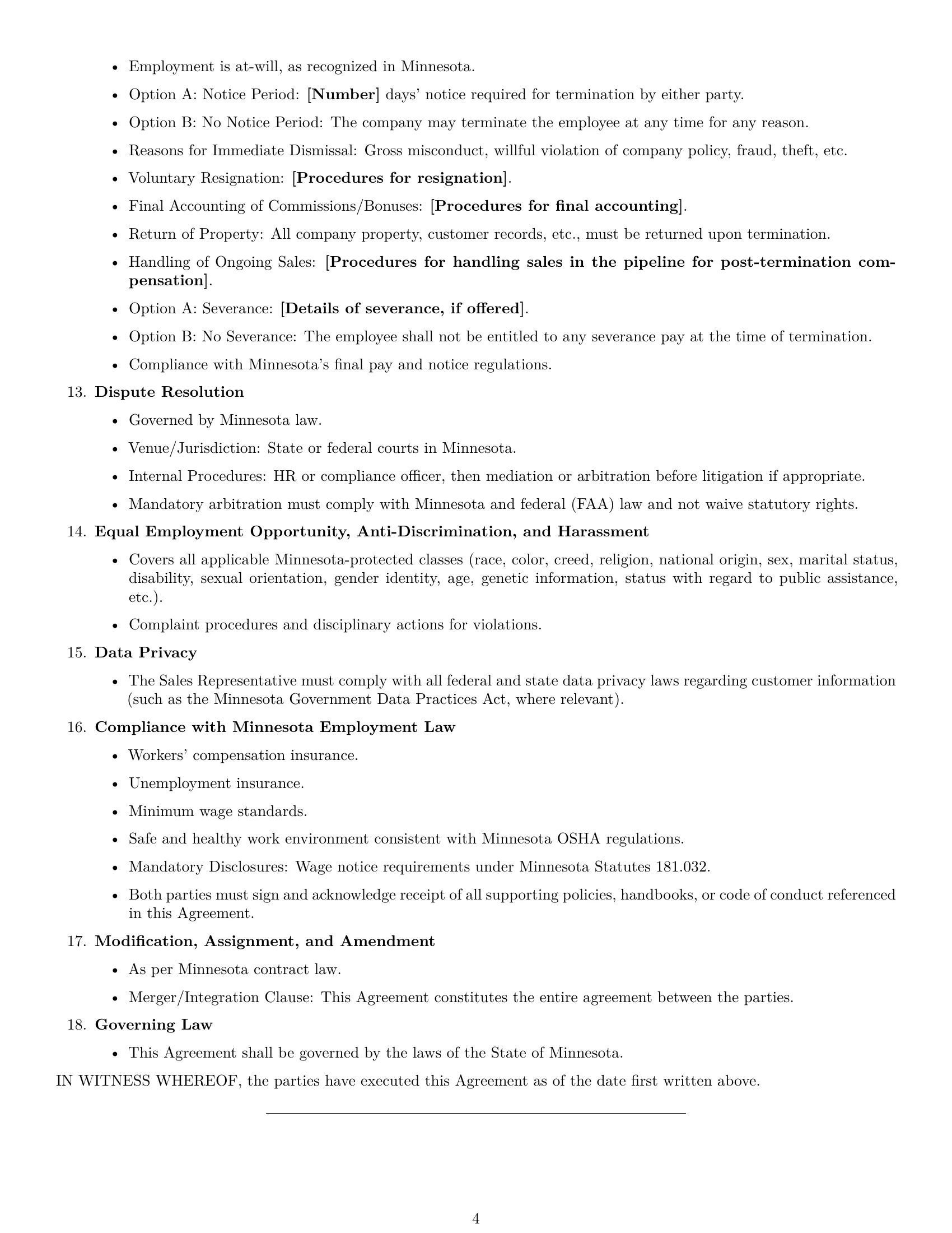 Preview page 4 of Free Minnesota sales representative employment contract template