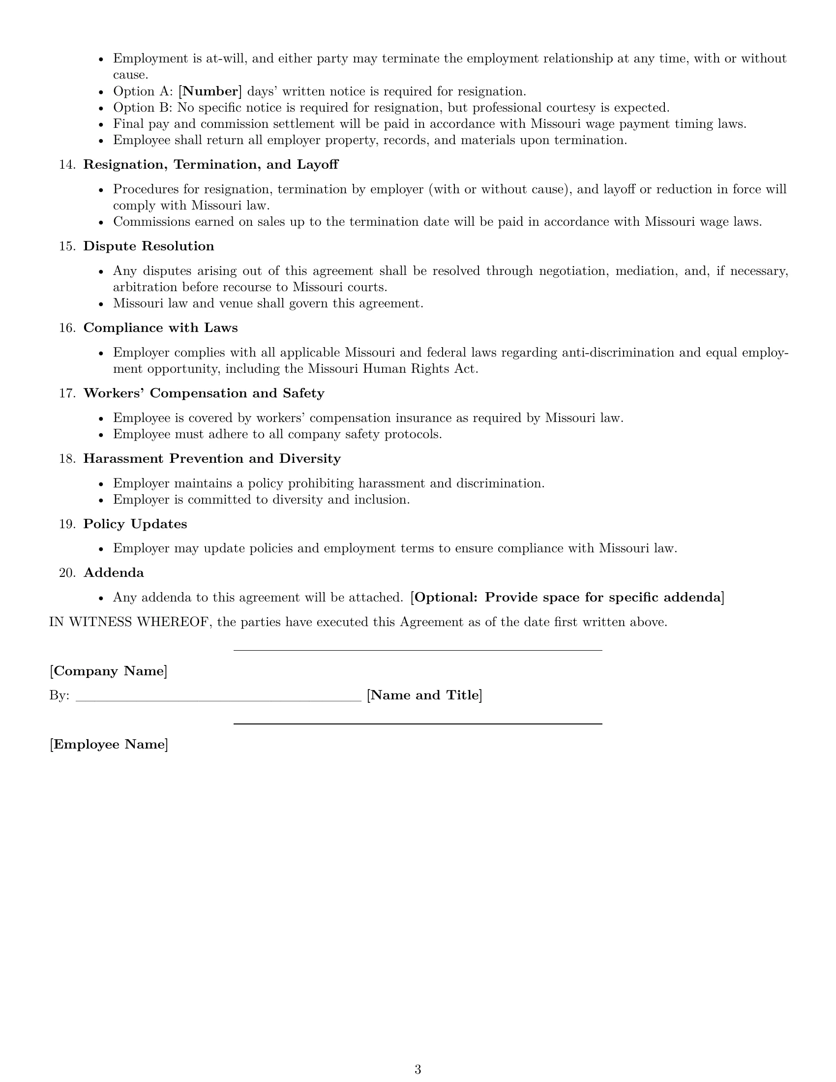 Preview page 3 of Free Missouri sales representative employment contract template