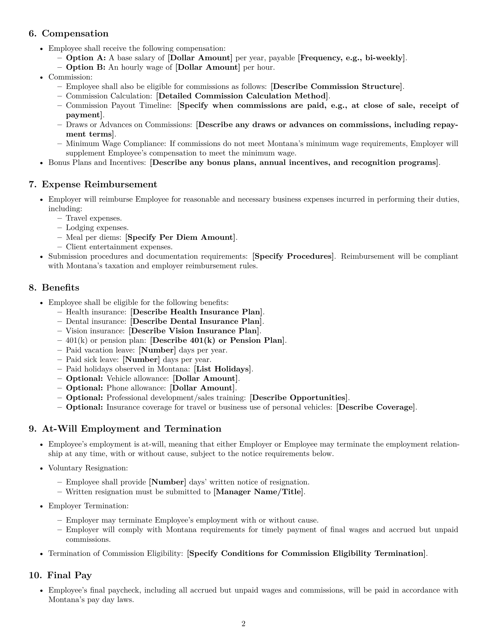 Preview page 2 of Free Montana sales representative employment contract template