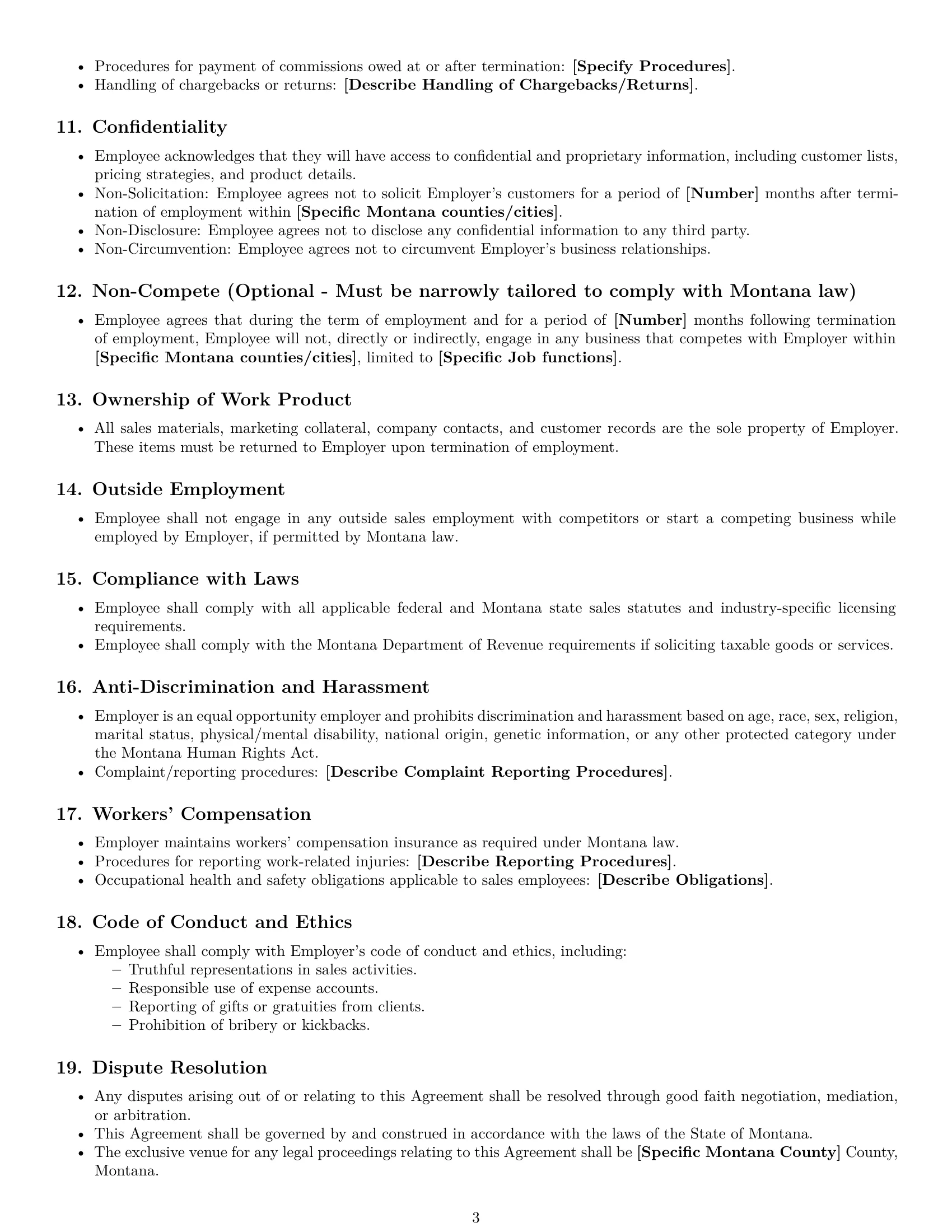 Preview page 3 of Free Montana sales representative employment contract template
