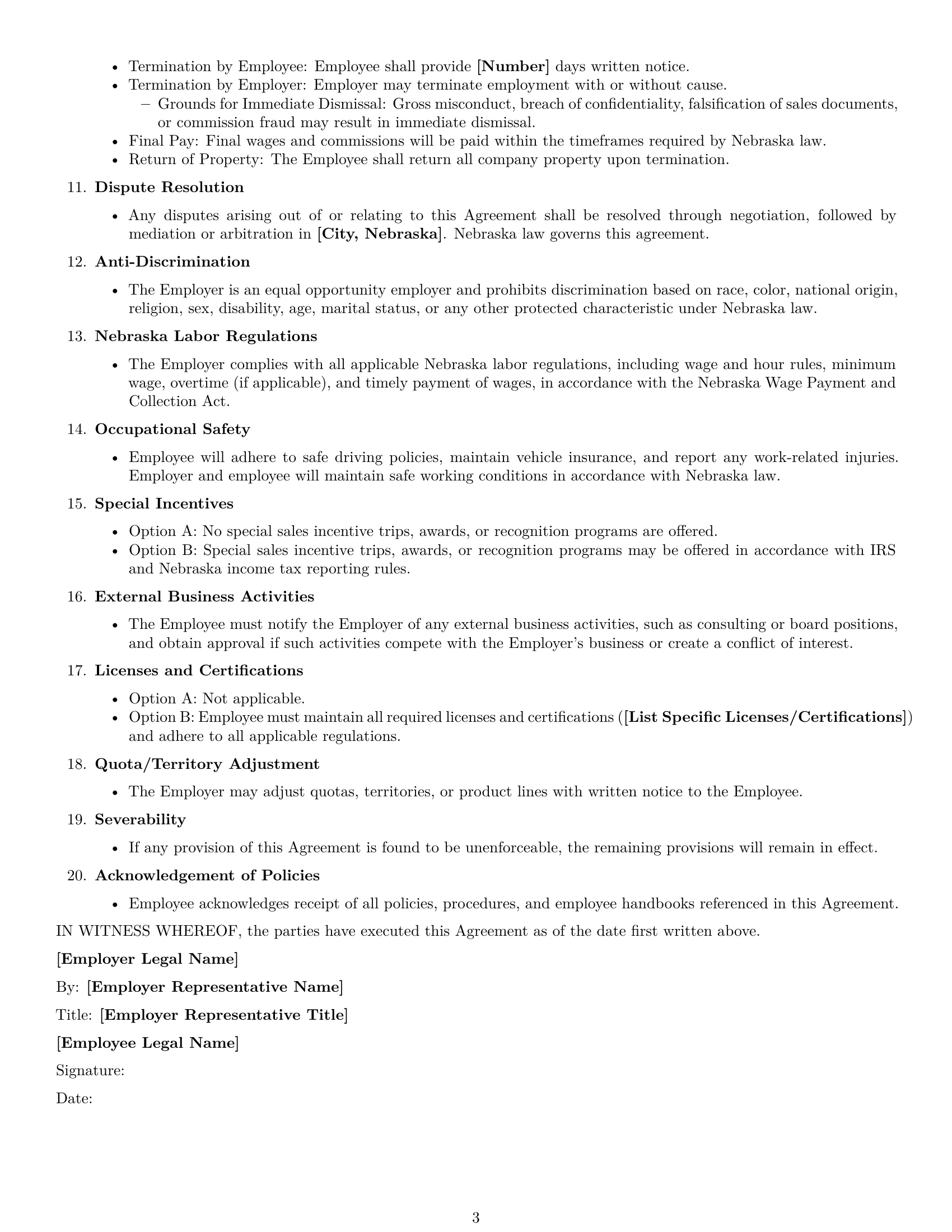 Preview page 3 of Free Nebraska sales representative employment contract template