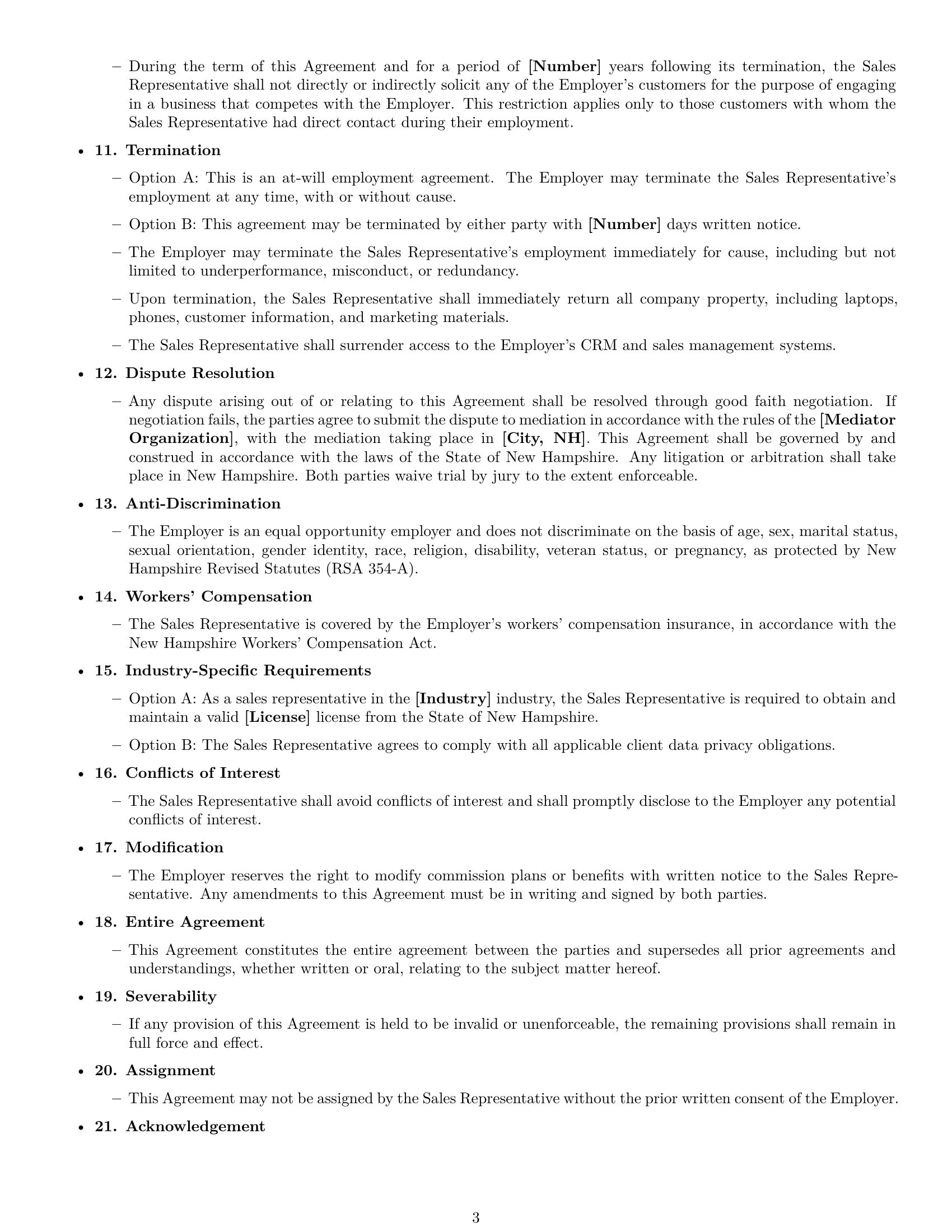 Preview page 3 of Free New Hampshire sales representative employment contract template