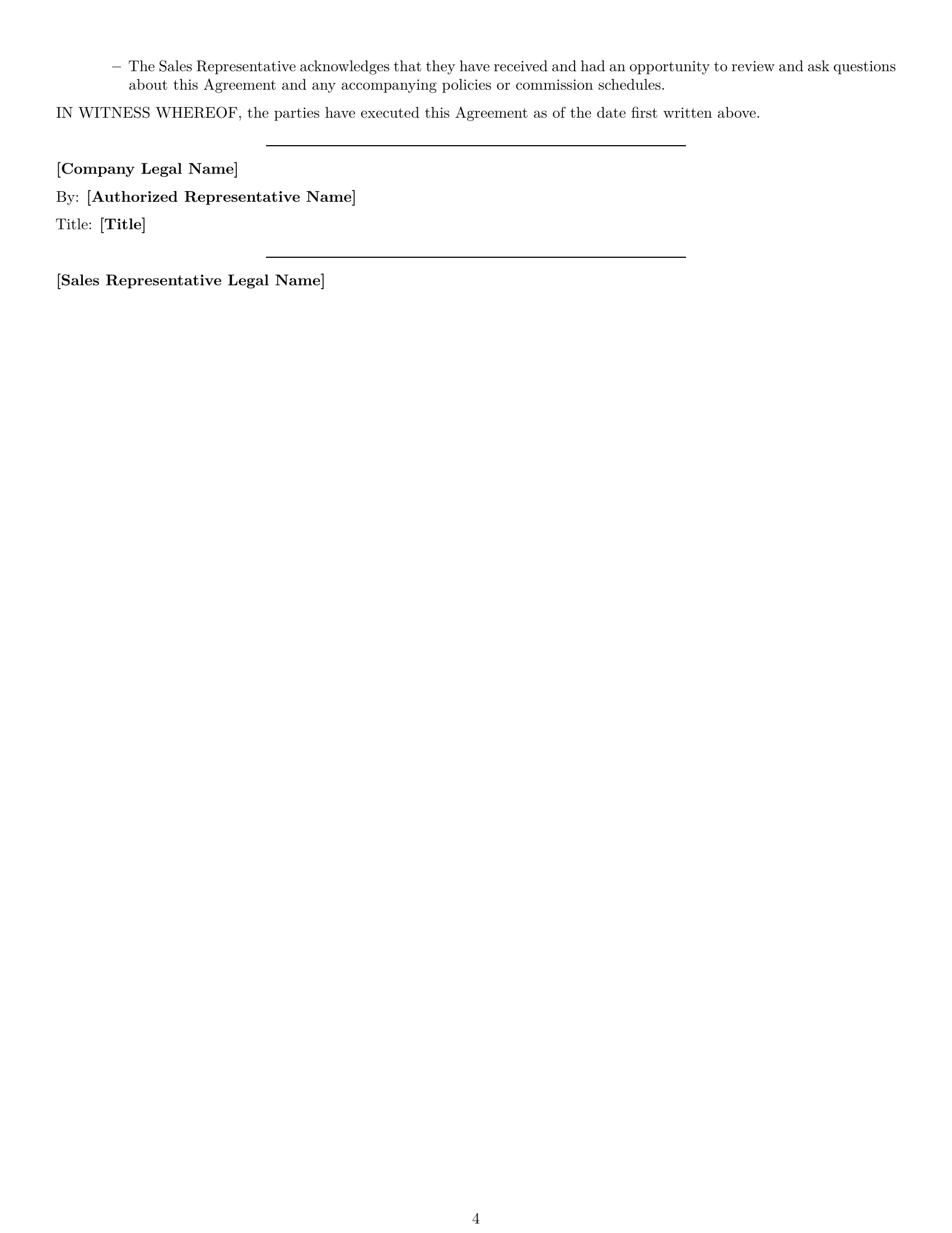 Preview page 4 of Free New Hampshire sales representative employment contract template