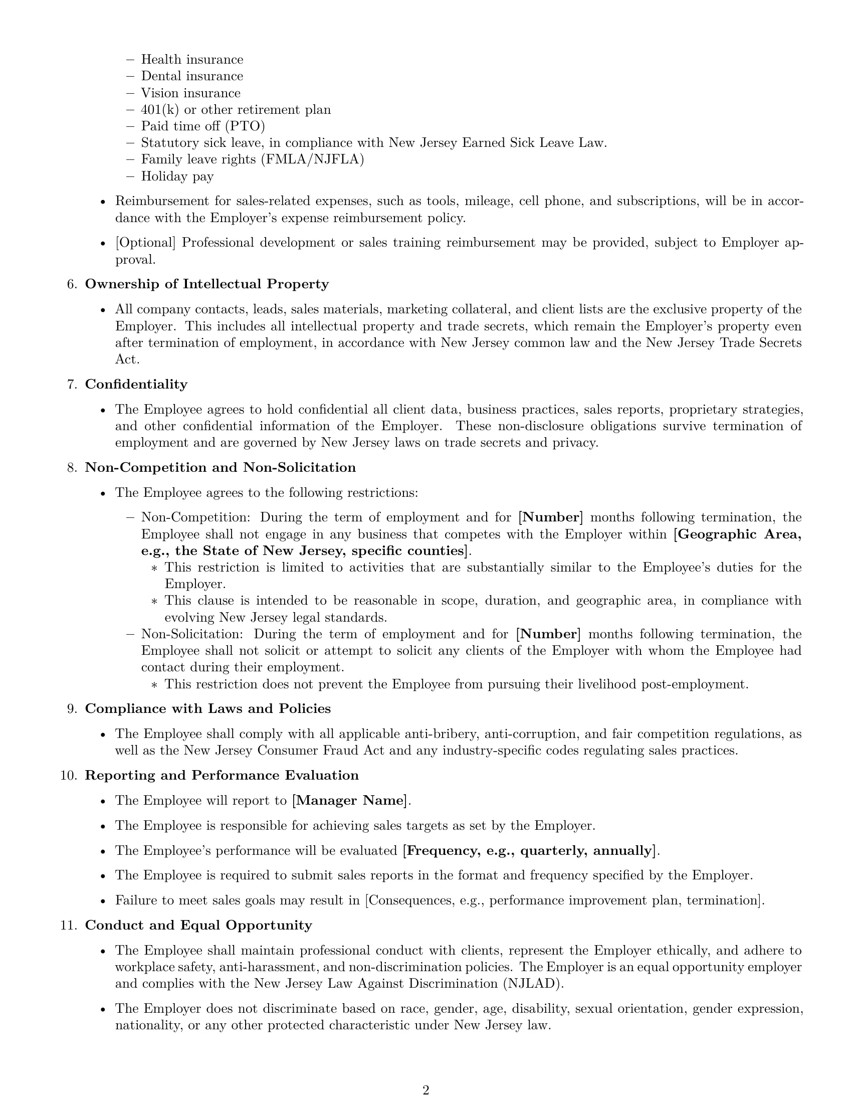 Preview page 2 of Free New Jersey sales representative employment contract template