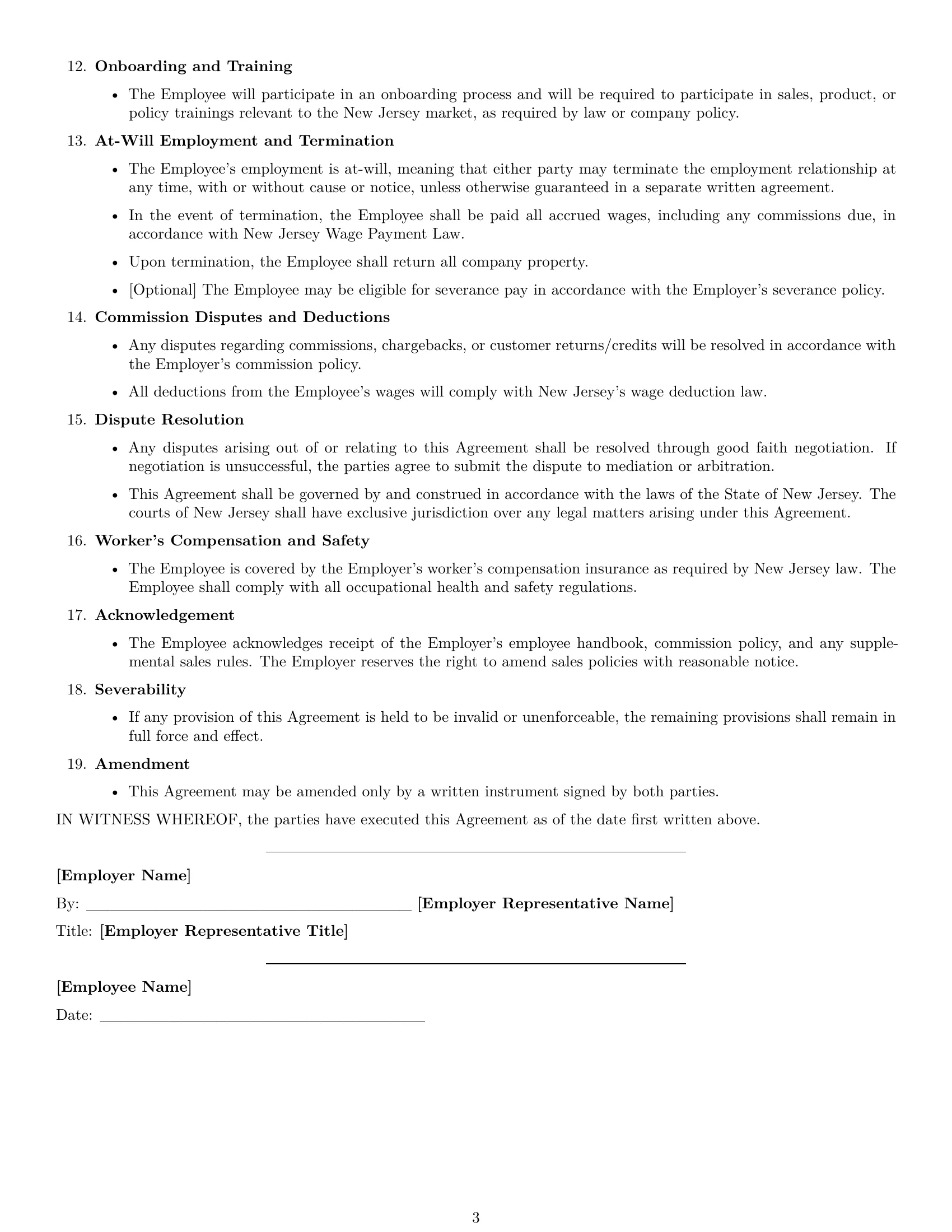 Preview page 3 of Free New Jersey sales representative employment contract template