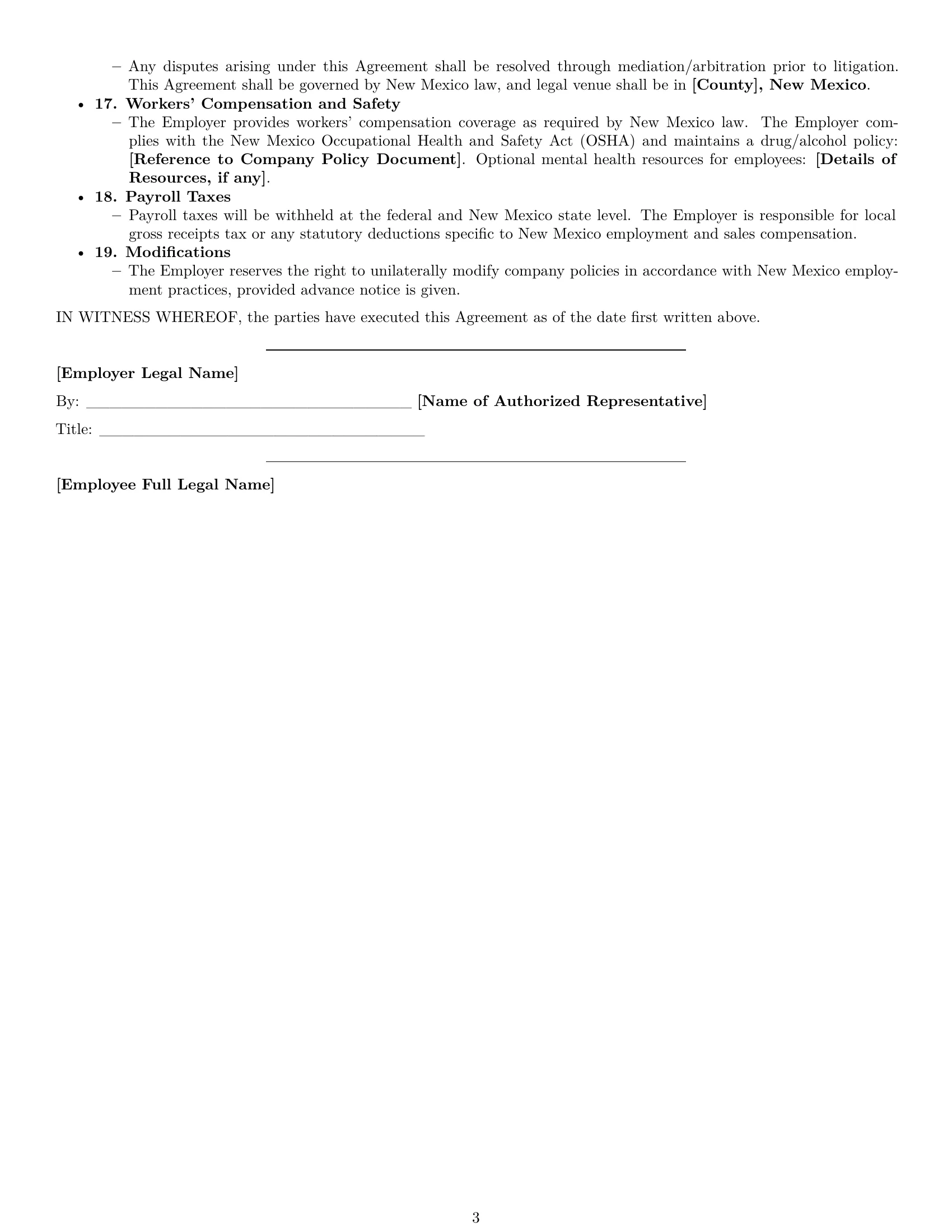 Preview page 3 of Free New Mexico sales representative employment contract template