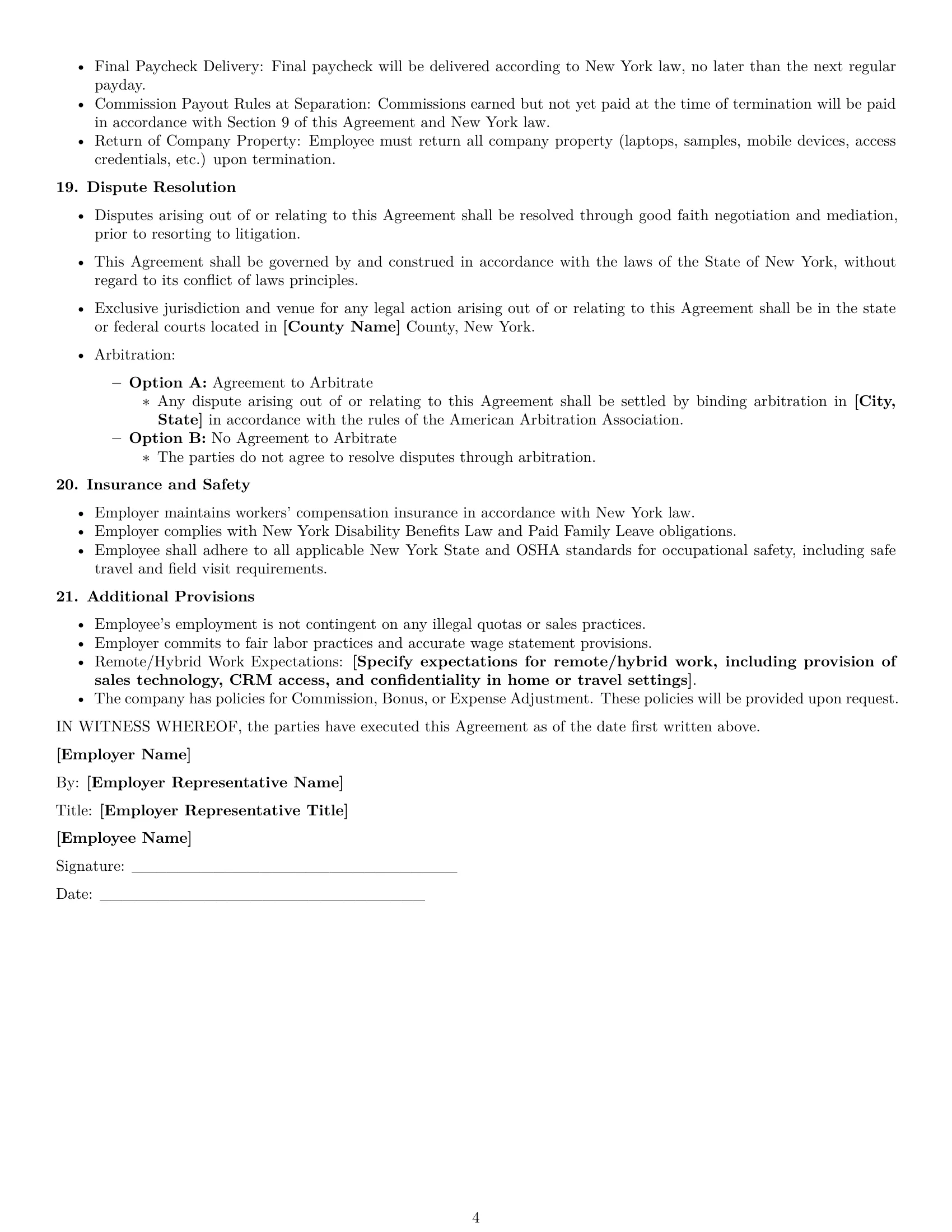 Preview page 4 of Free New York sales representative employment contract template