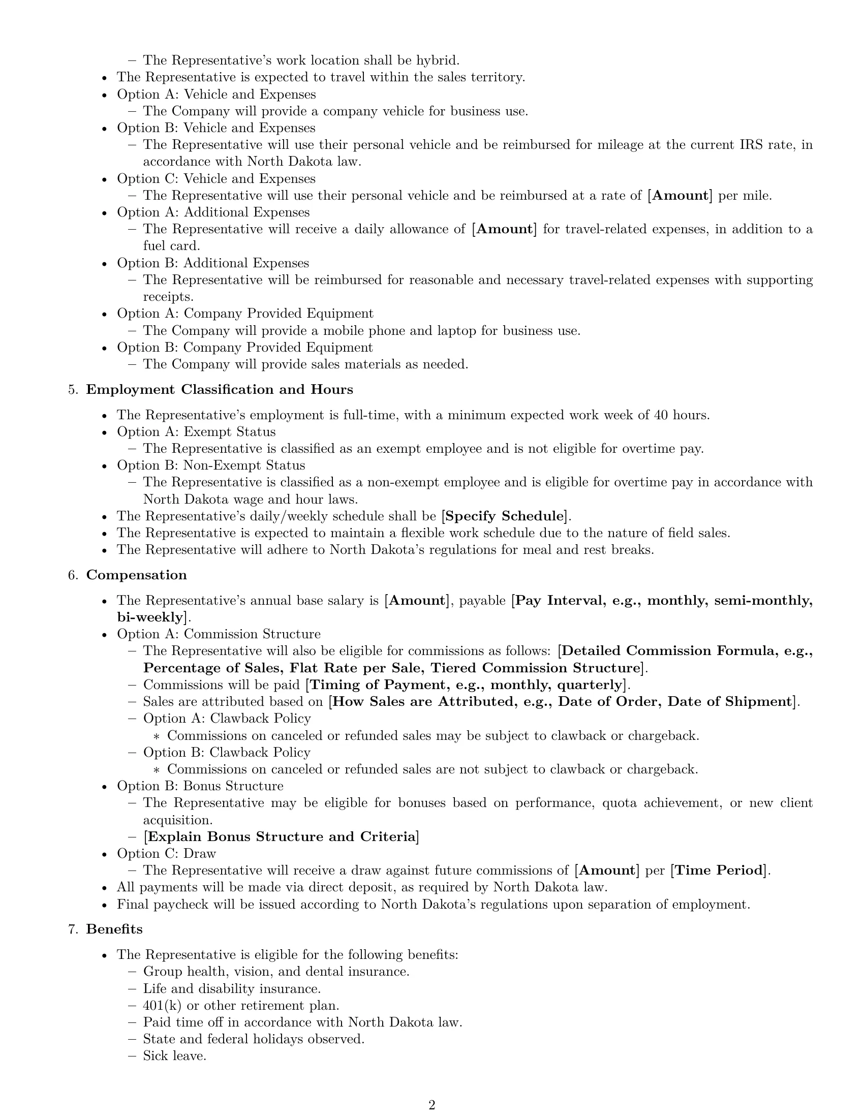 Preview page 2 of Free North Dakota sales representative employment contract template