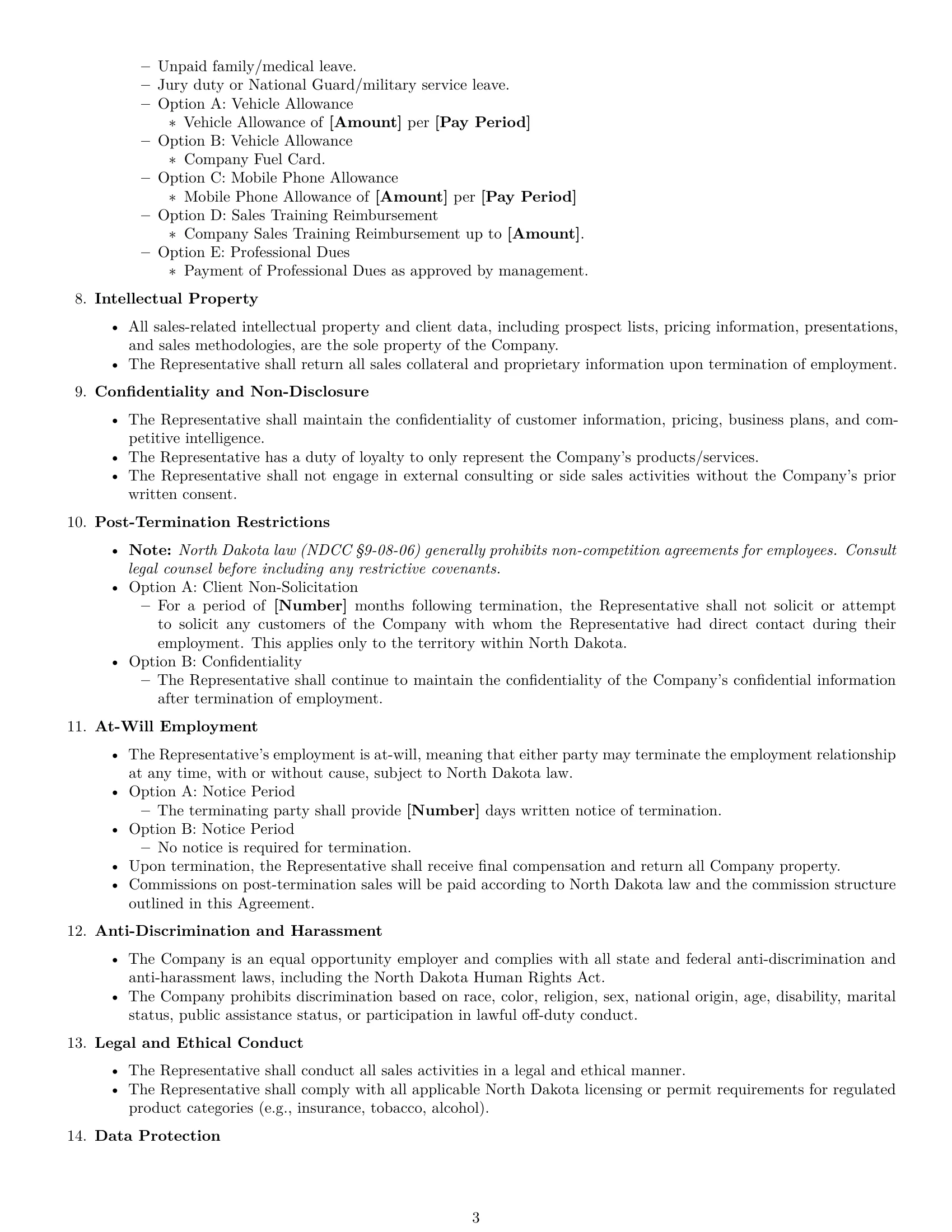 Preview page 3 of Free North Dakota sales representative employment contract template
