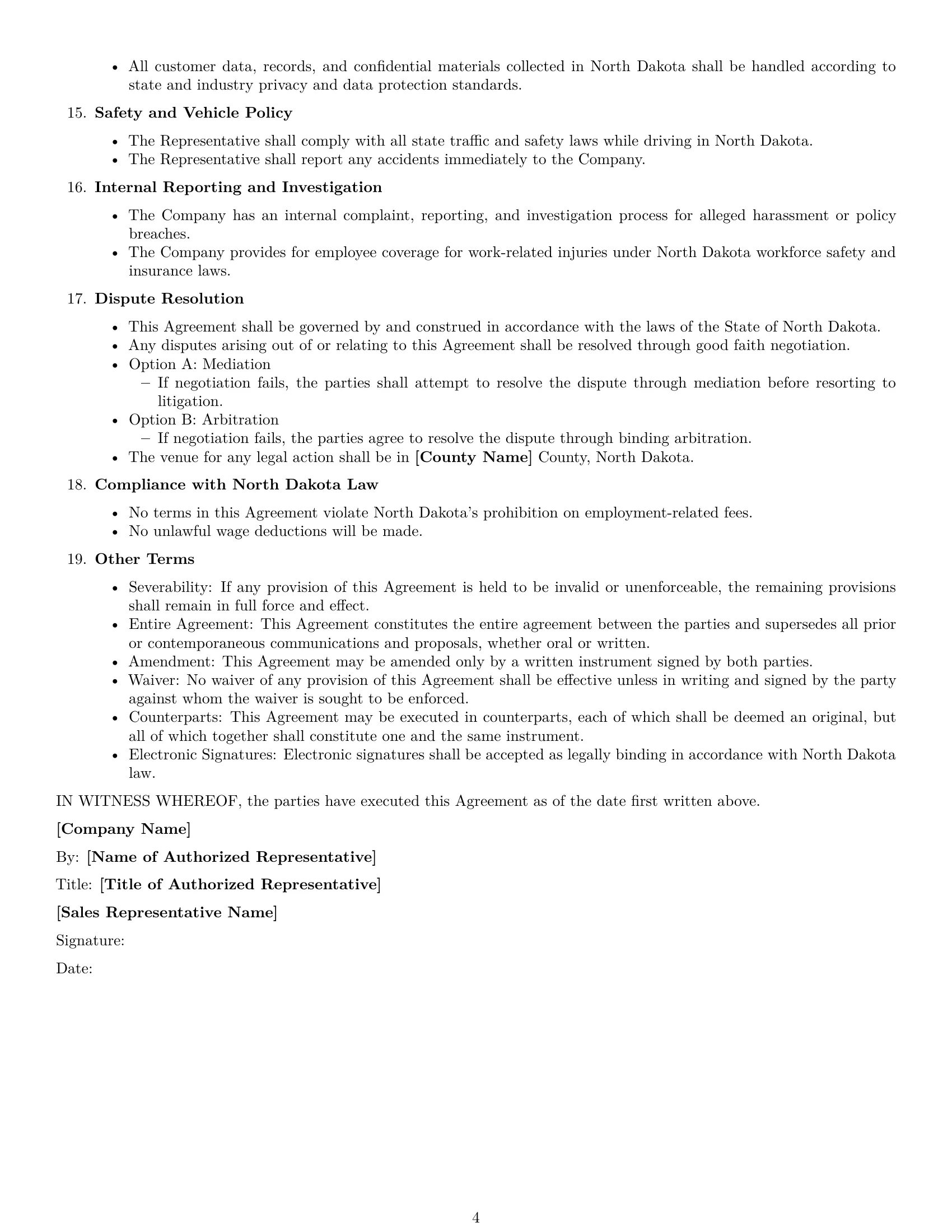 Preview page 4 of Free North Dakota sales representative employment contract template
