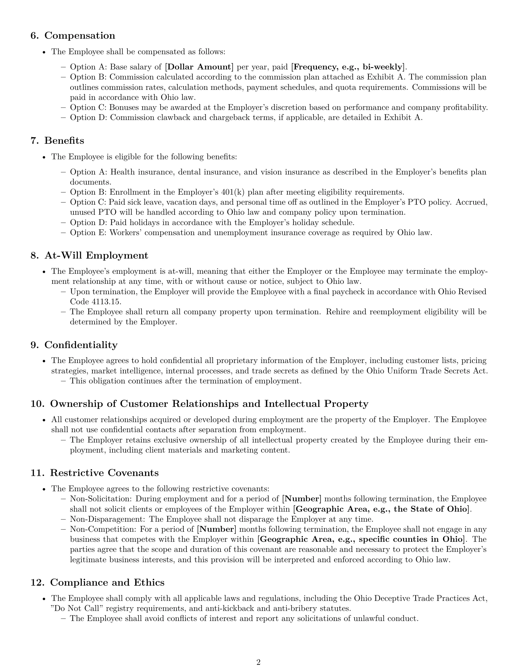 Preview page 2 of Free Ohio sales representative employment contract template