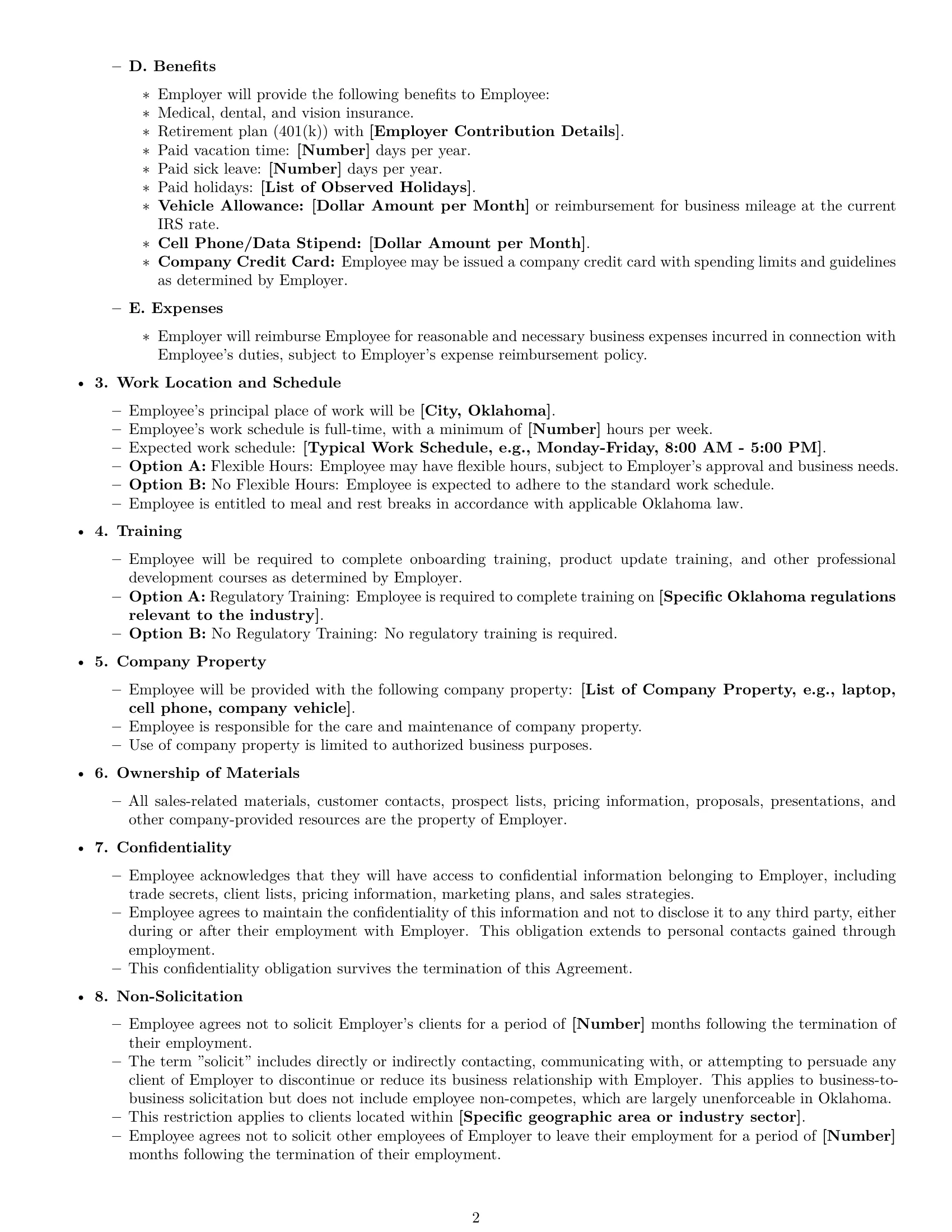 Preview page 2 of Free Oklahoma sales representative employment contract template
