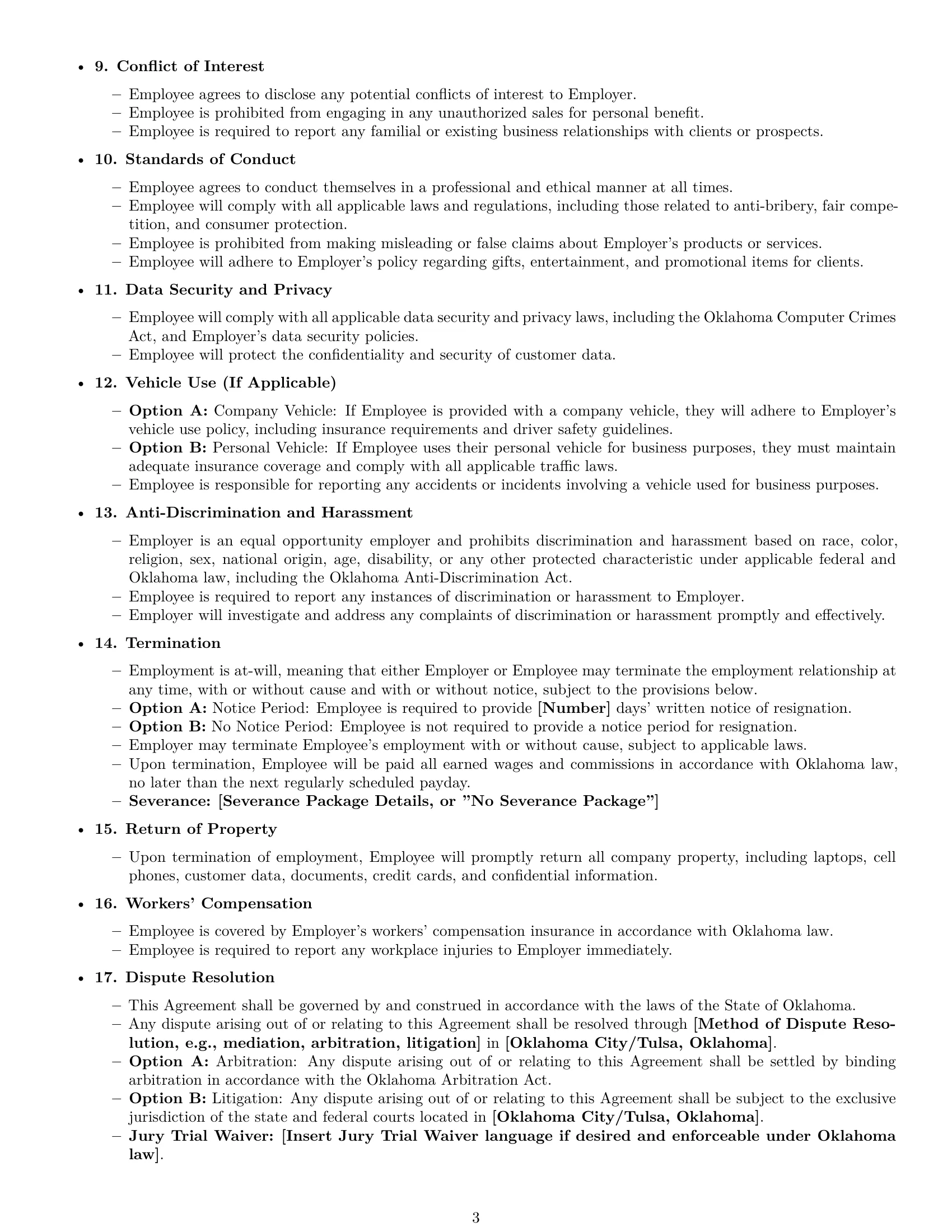 Preview page 3 of Free Oklahoma sales representative employment contract template