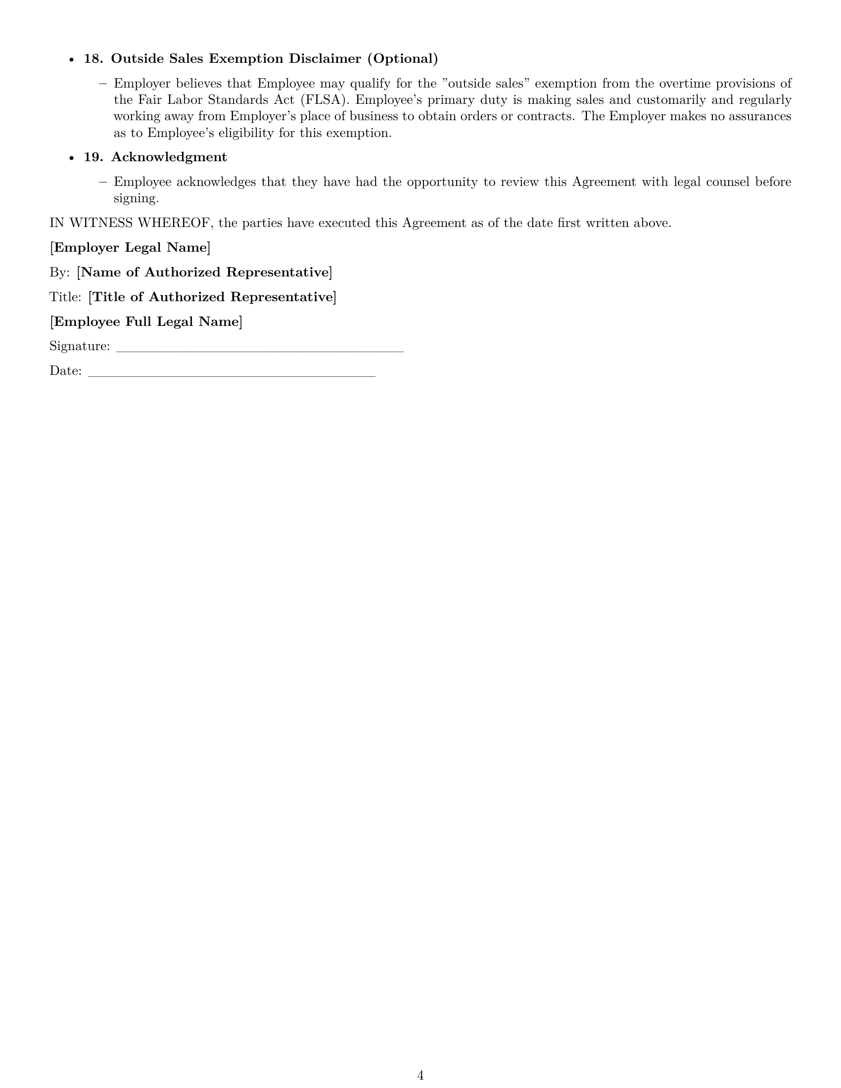Preview page 4 of Free Oklahoma sales representative employment contract template