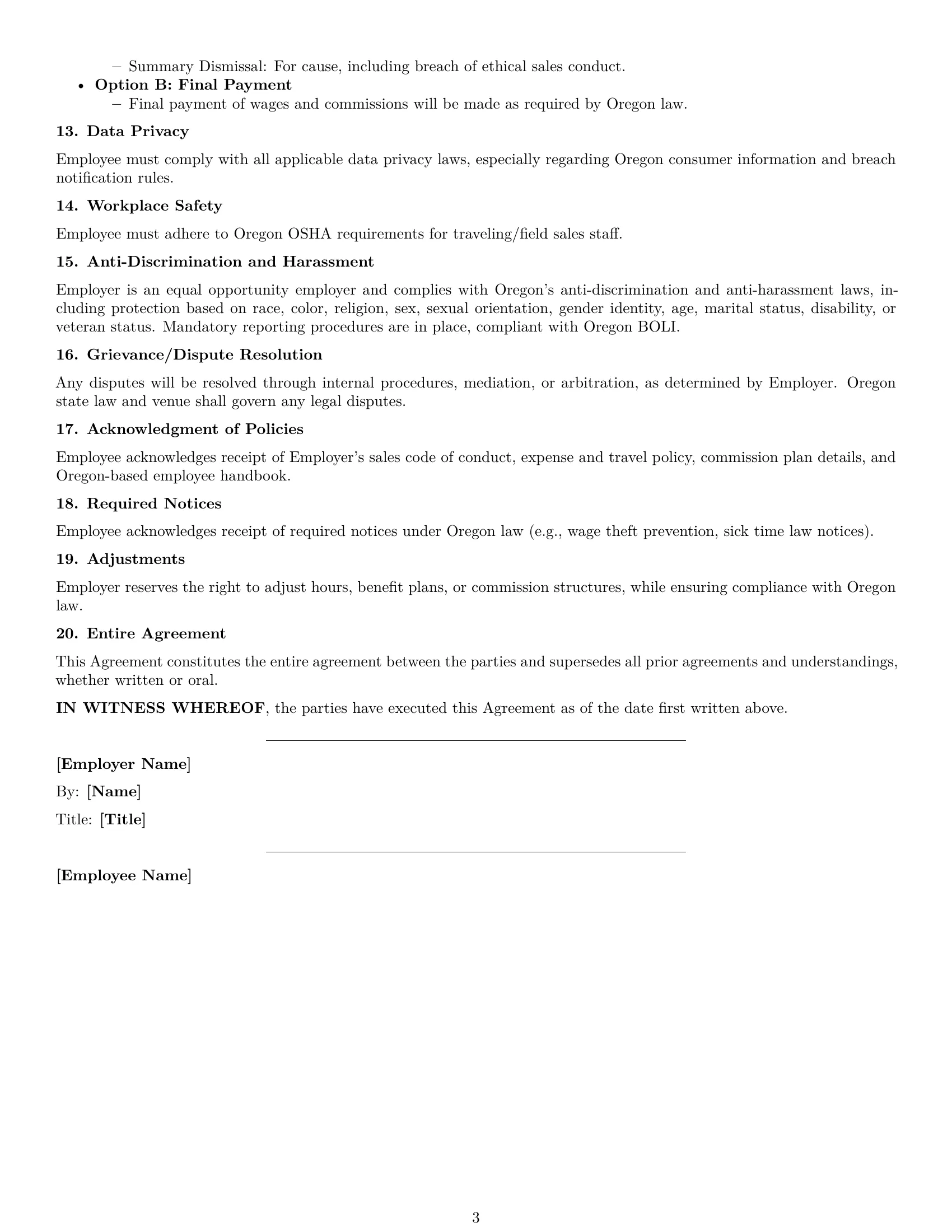 Preview page 3 of Free Oregon sales representative employment contract template