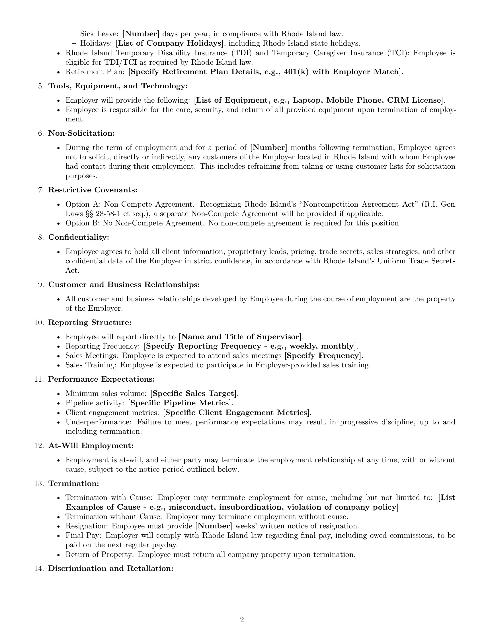 Preview page 2 of Free Rhode Island sales representative employment contract template