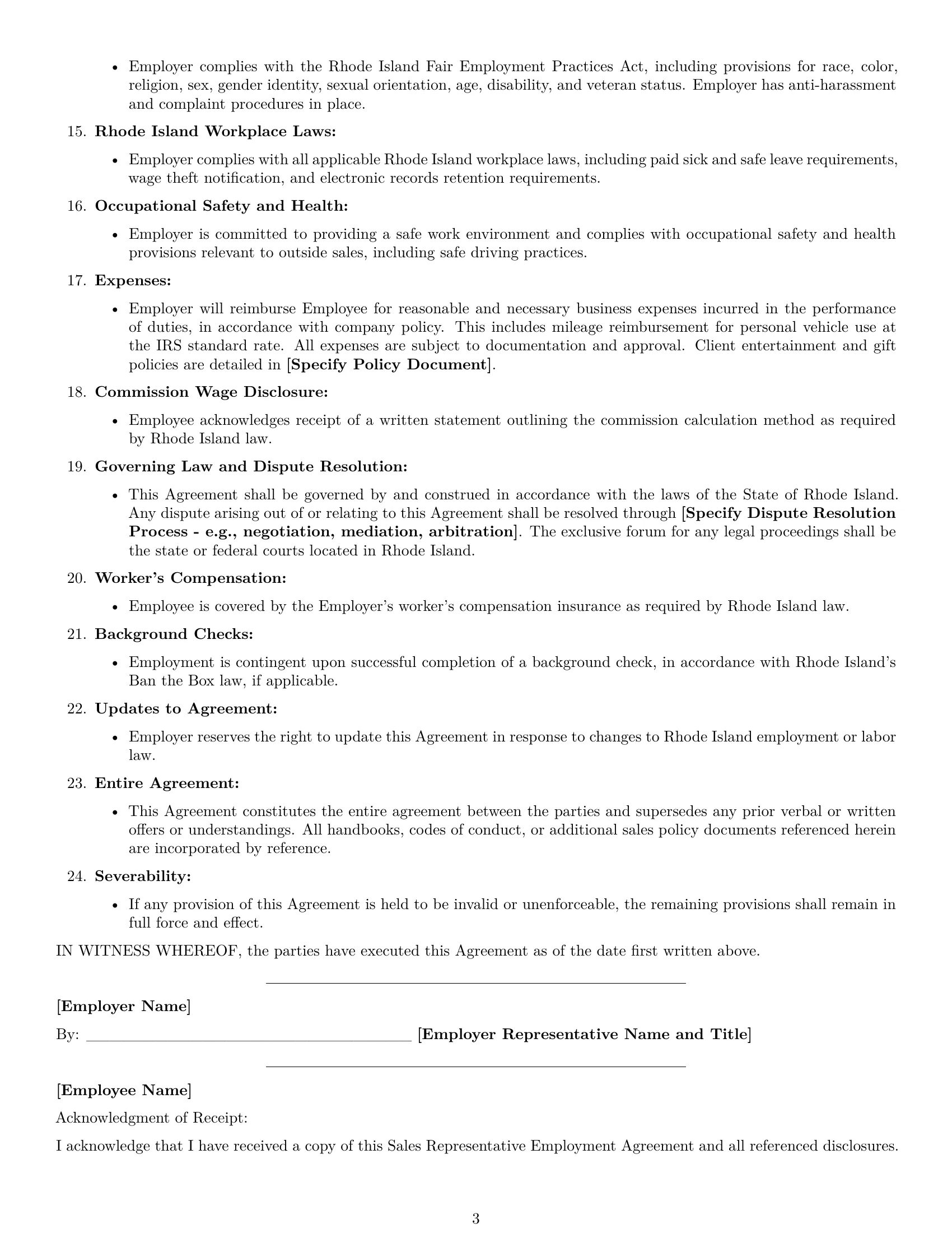 Preview page 3 of Free Rhode Island sales representative employment contract template