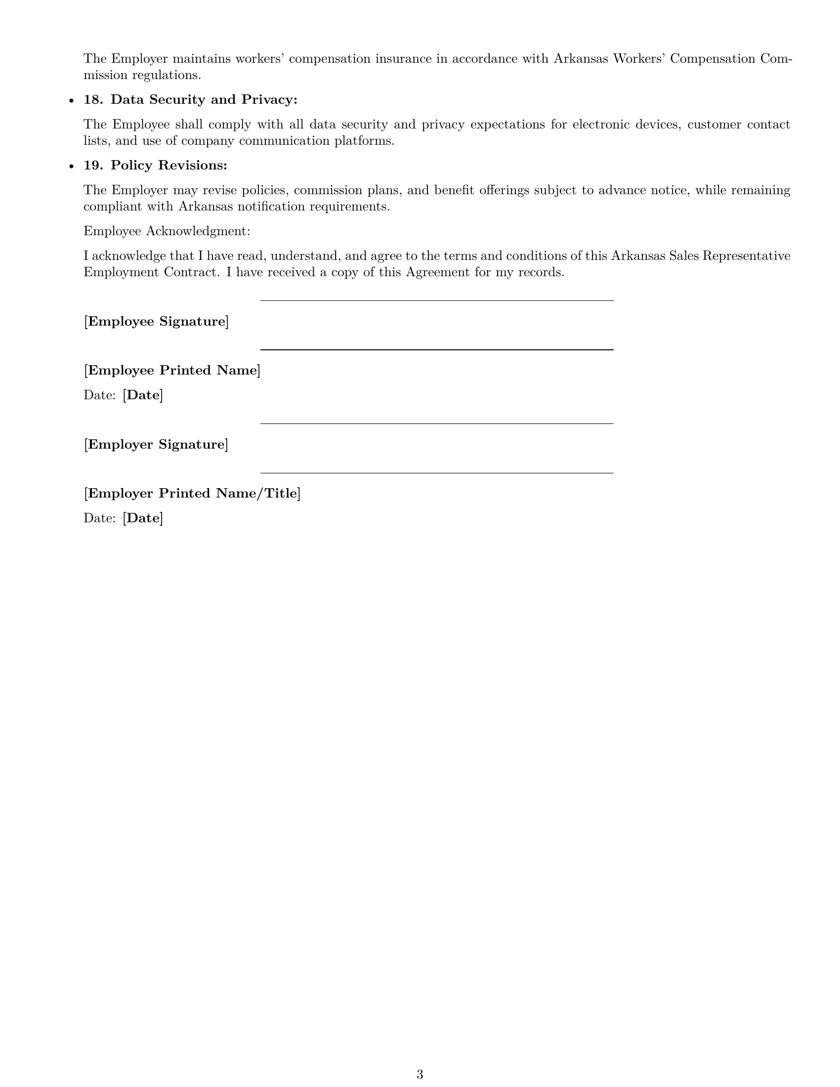 Preview page 3 of Free Arkansas sales representative employment contract template
