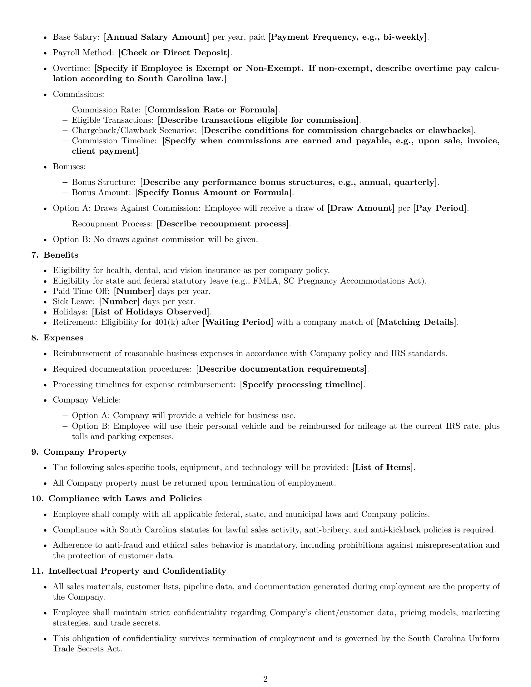 Preview page 2 of Free South Carolina sales representative employment contract template