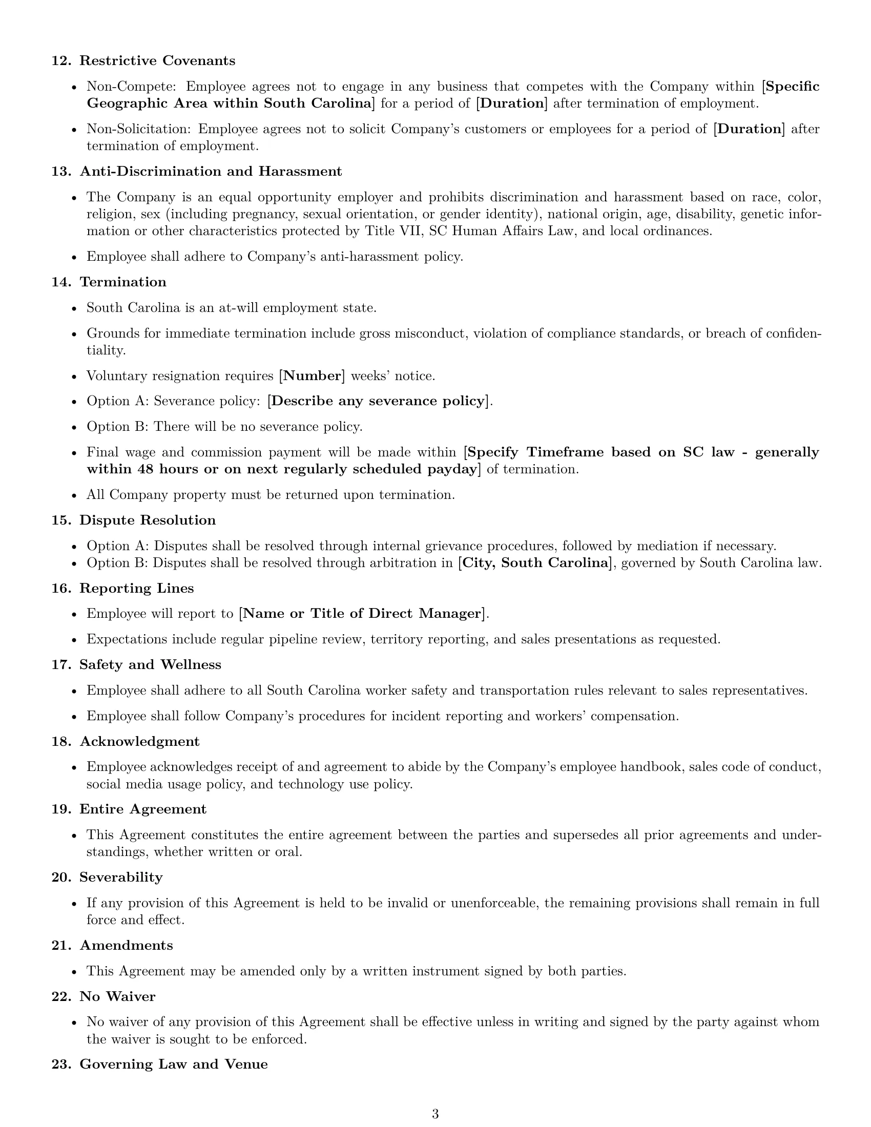 Preview page 3 of Free South Carolina sales representative employment contract template