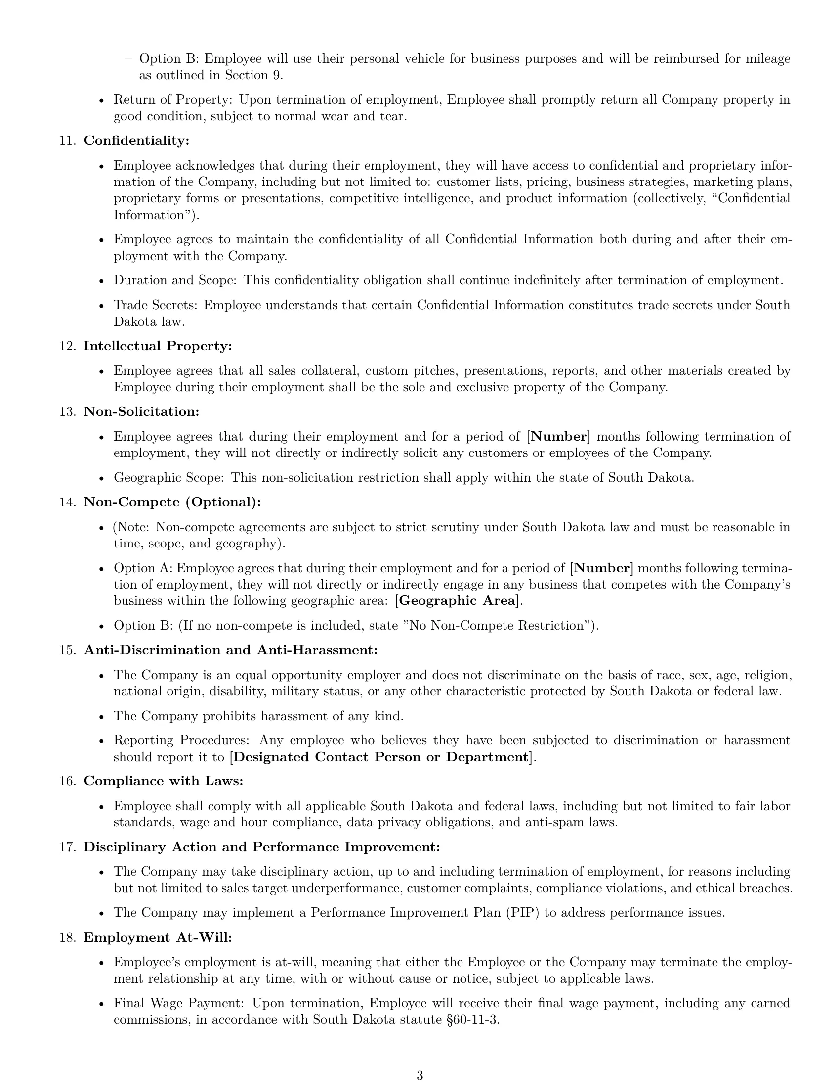 Preview page 3 of Free South Dakota sales representative employment contract template