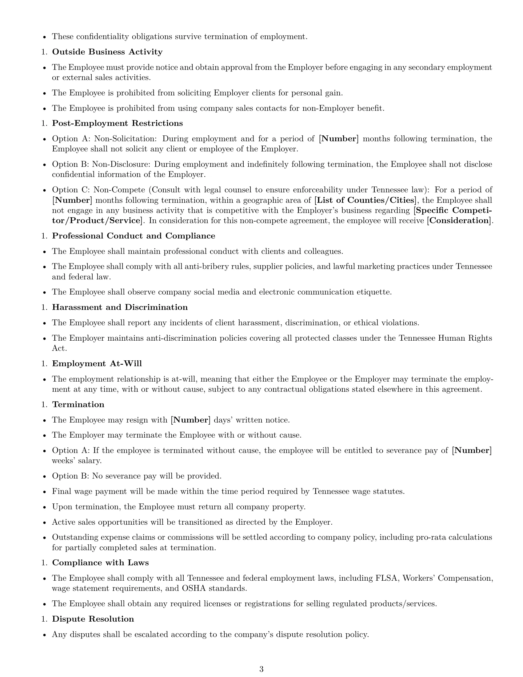 Preview page 3 of Free Tennessee sales representative employment contract template