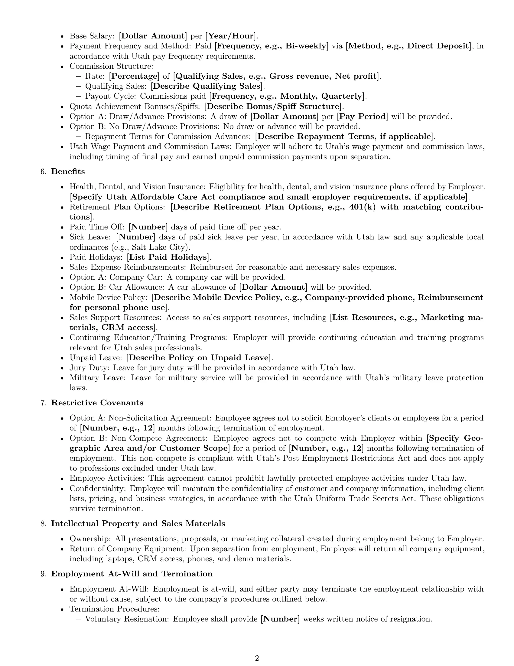 Preview page 2 of Free Utah sales representative employment contract template