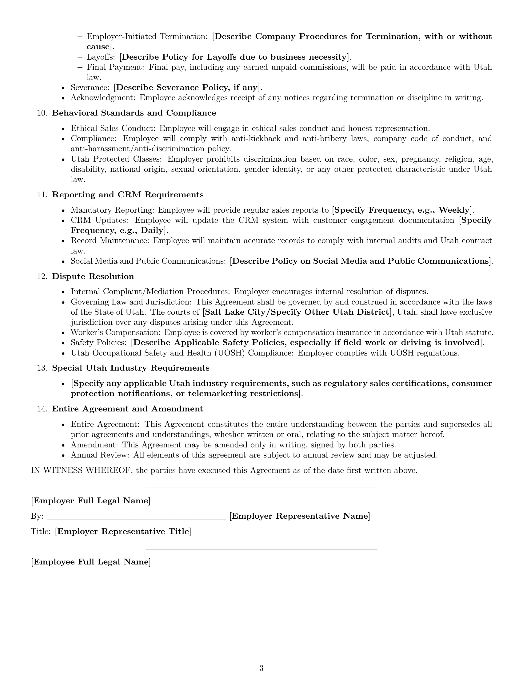Preview page 3 of Free Utah sales representative employment contract template