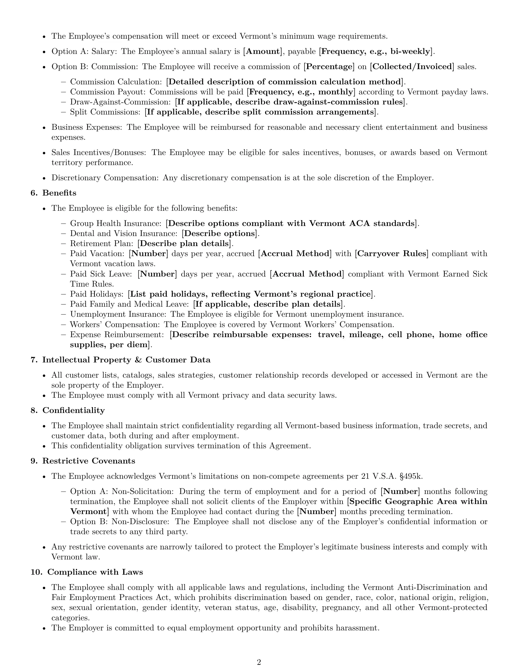 Preview page 2 of Free Vermont sales representative employment contract template