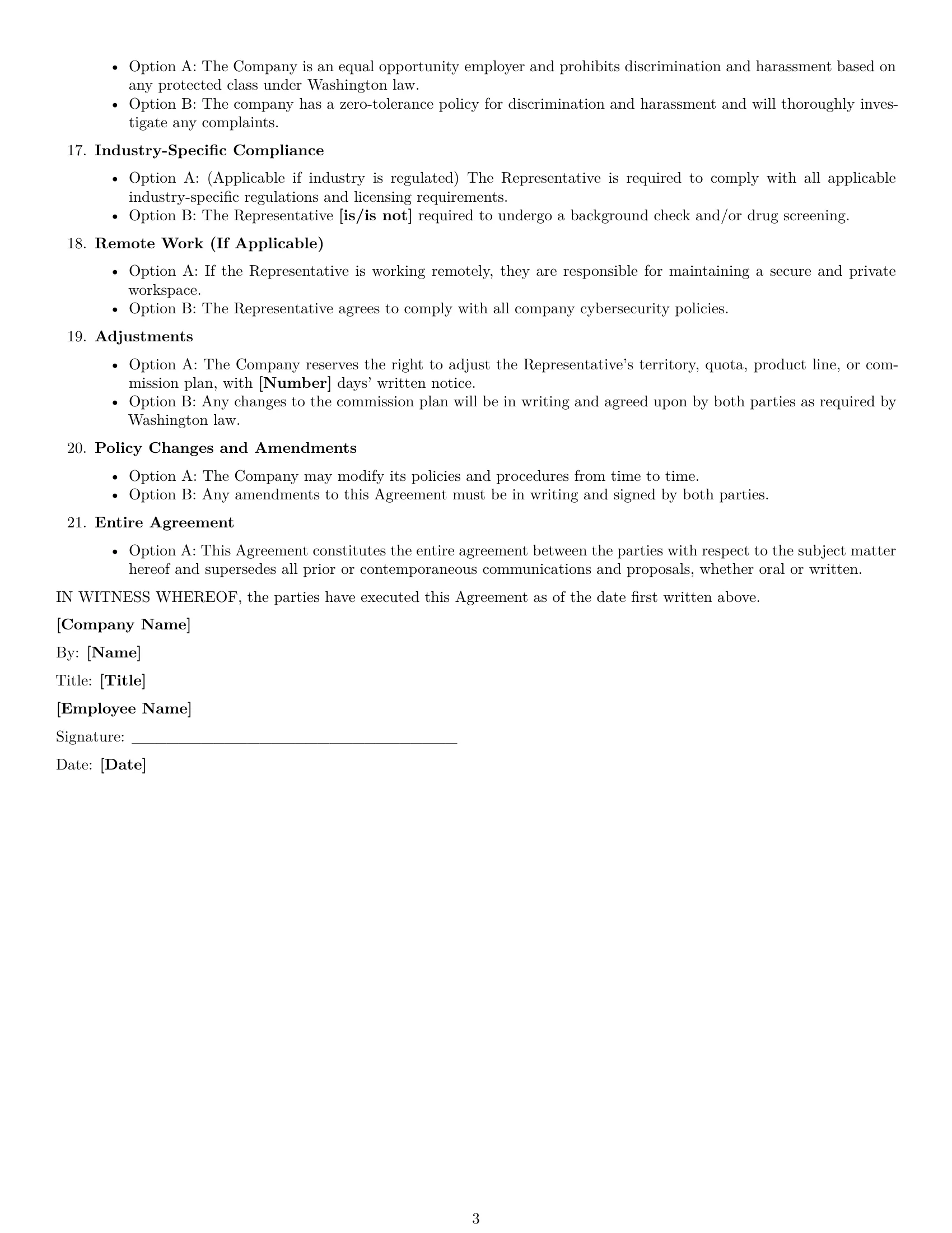 Preview page 3 of Free Washington sales representative employment contract template