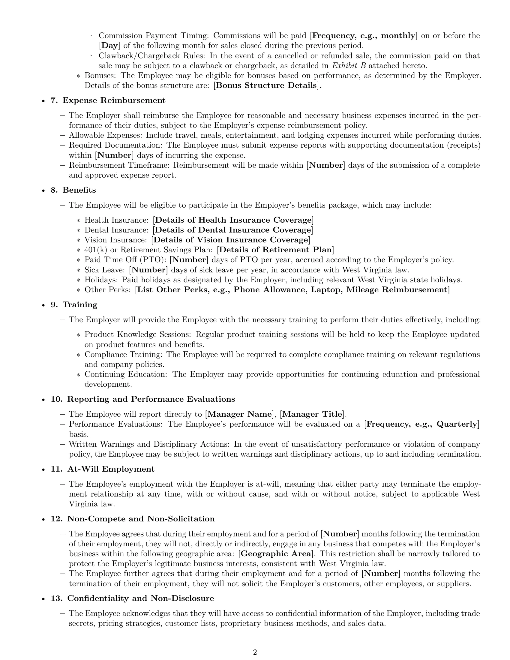 Preview page 2 of Free West Virginia sales representative employment contract template