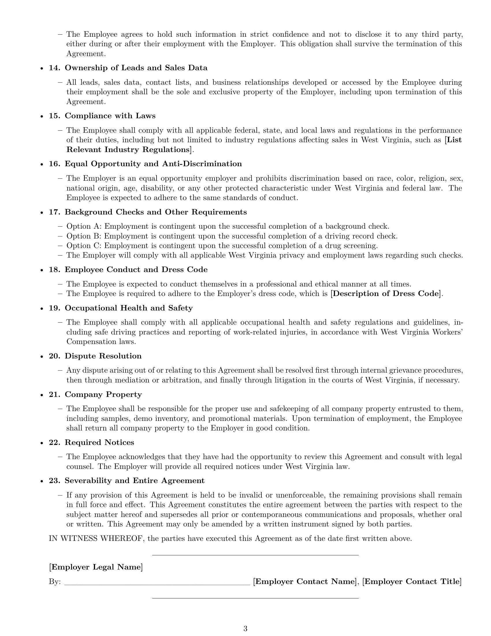 Preview page 3 of Free West Virginia sales representative employment contract template