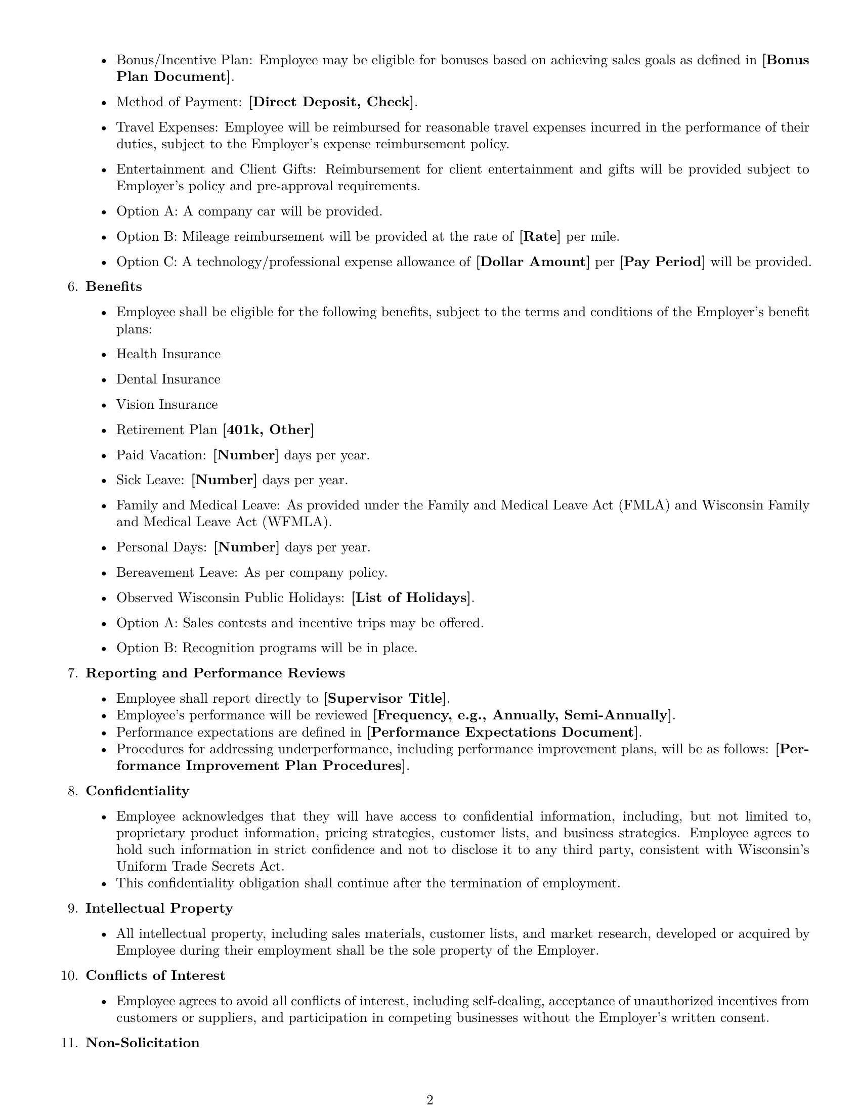 Preview page 2 of Free Wisconsin sales representative employment contract template
