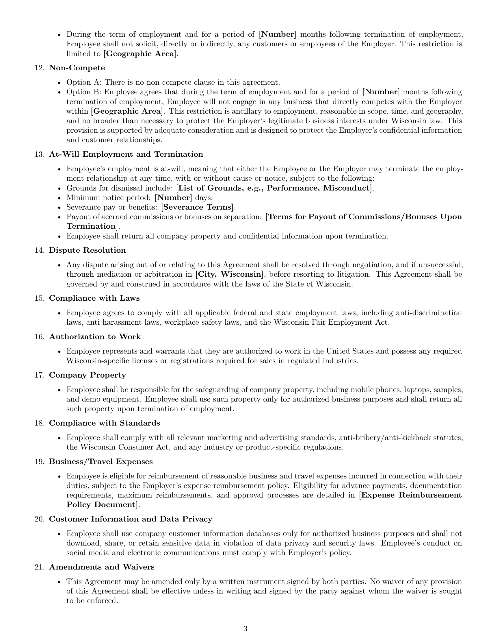 Preview page 3 of Free Wisconsin sales representative employment contract template