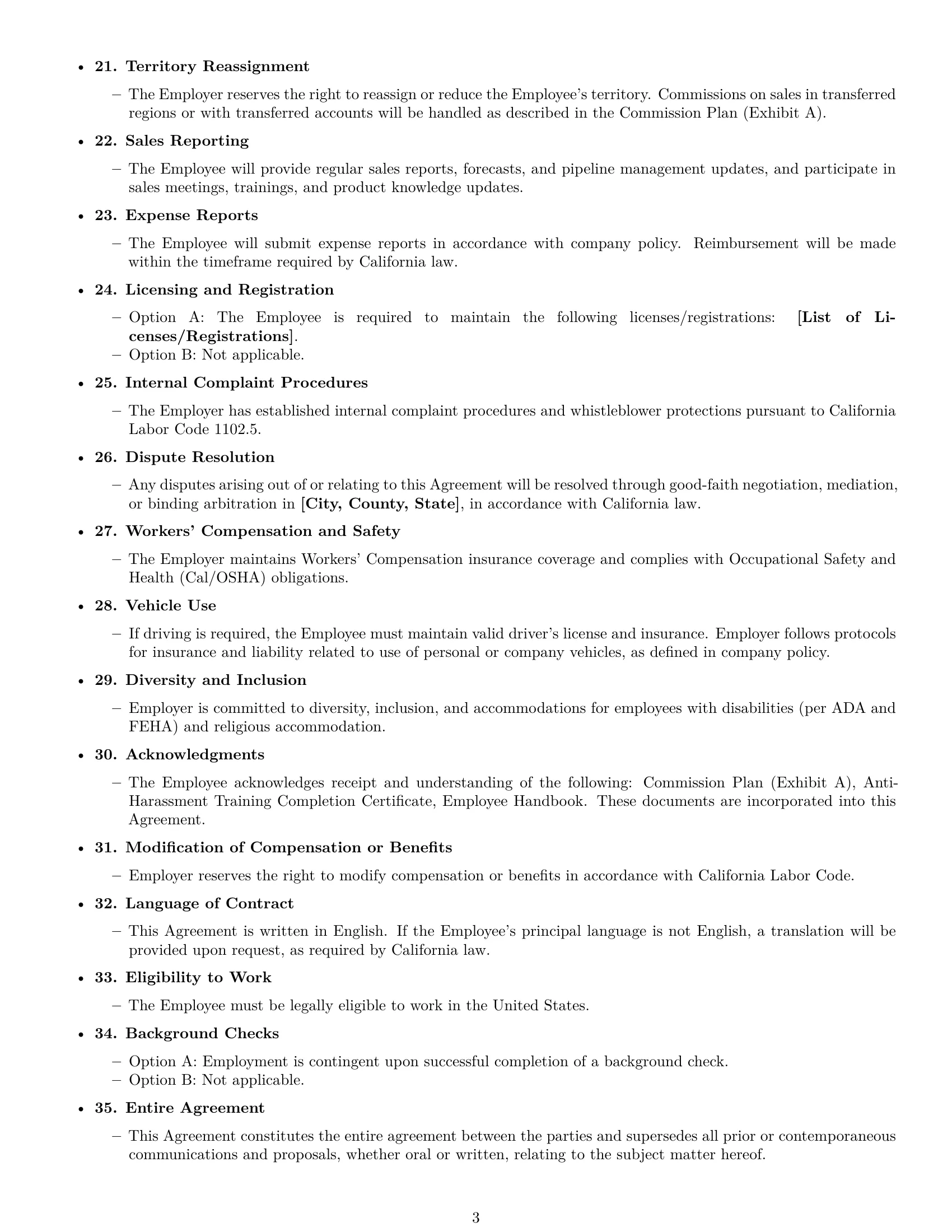 Preview page 3 of Free California sales representative employment contract template